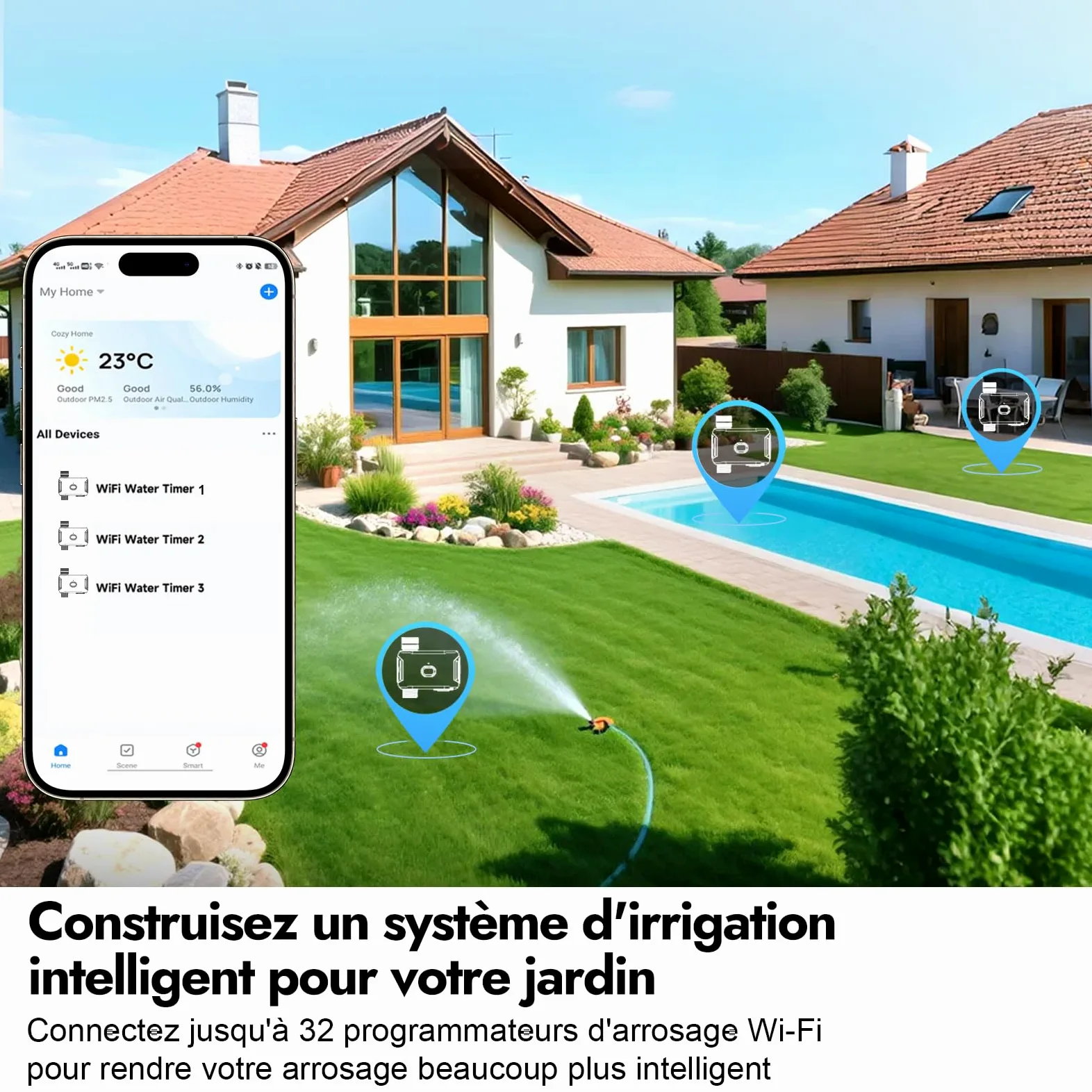 Insoma Minuteur d'eau WiFi pour tuyaux d'arrosage, minuterie Intelligente d'arrosage, télécommande par Application, minuterie de Tuyau WiFi, Commande vocale avec Alexa, Retard de Pluie et Mode Manuel