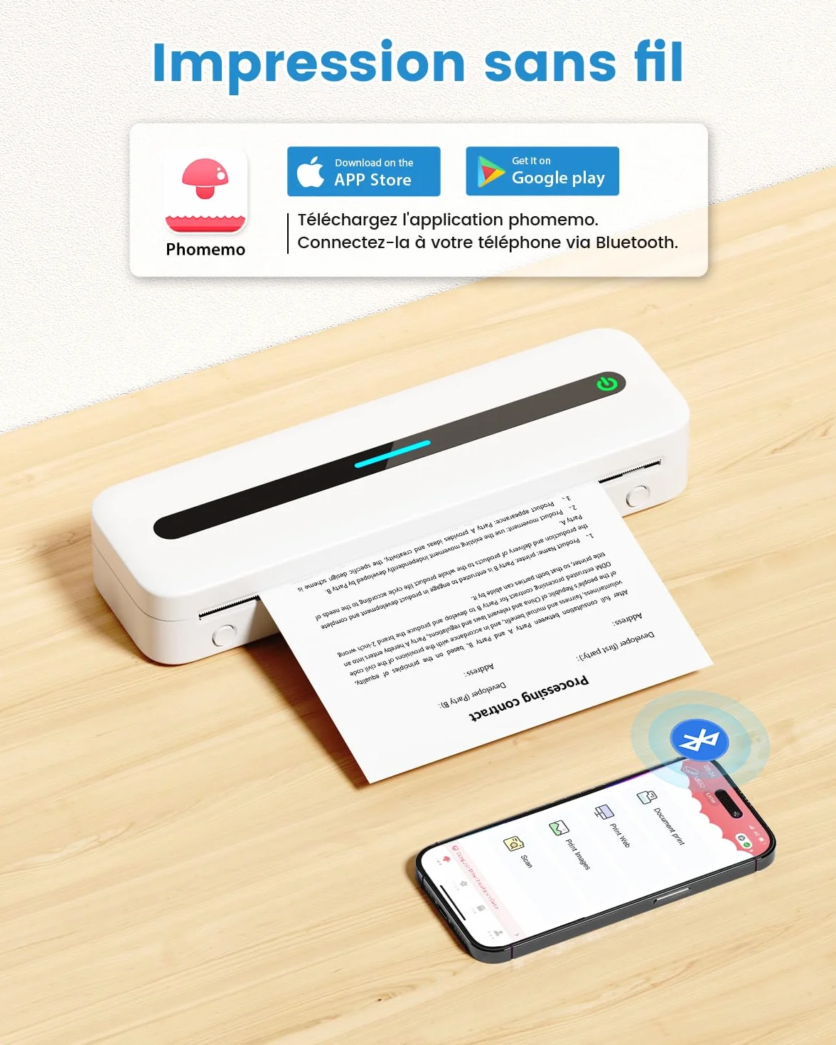 COLORWING M832 Imprimante Thermique A4 300 DPI Bluetooth Portable sans Encre