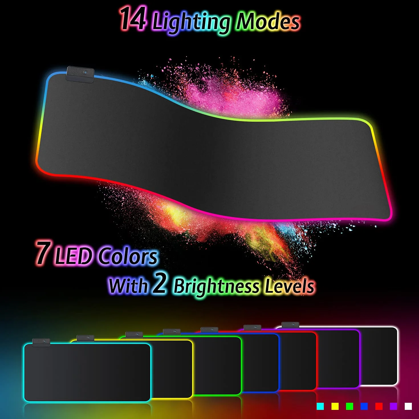 Tapis de Souris Gaming RGB XXL 800 x 300 mm, 14 Effets LED, Étanche, Antidérapant