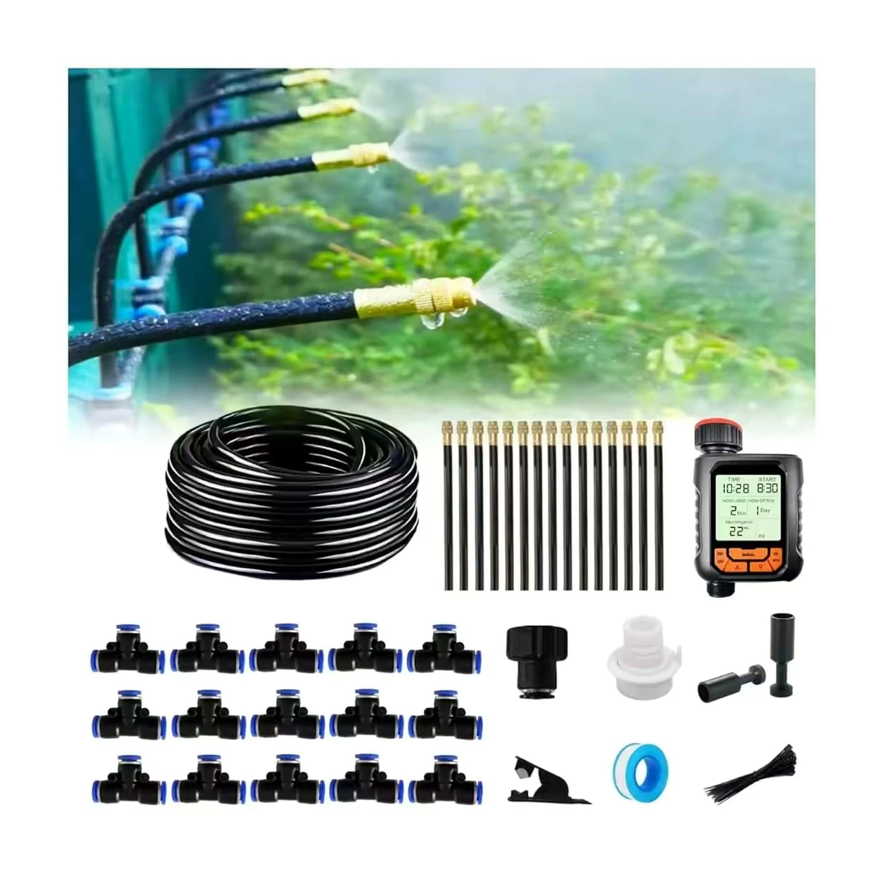 Kit d'irrigation goutte à goutte, système d'arrosage automatique de jardin, connecteur rapide et compte-gouttes à 360 degrés, buse en cuivre, système d'arrosage pour plantes de jardin, pelouse, cour