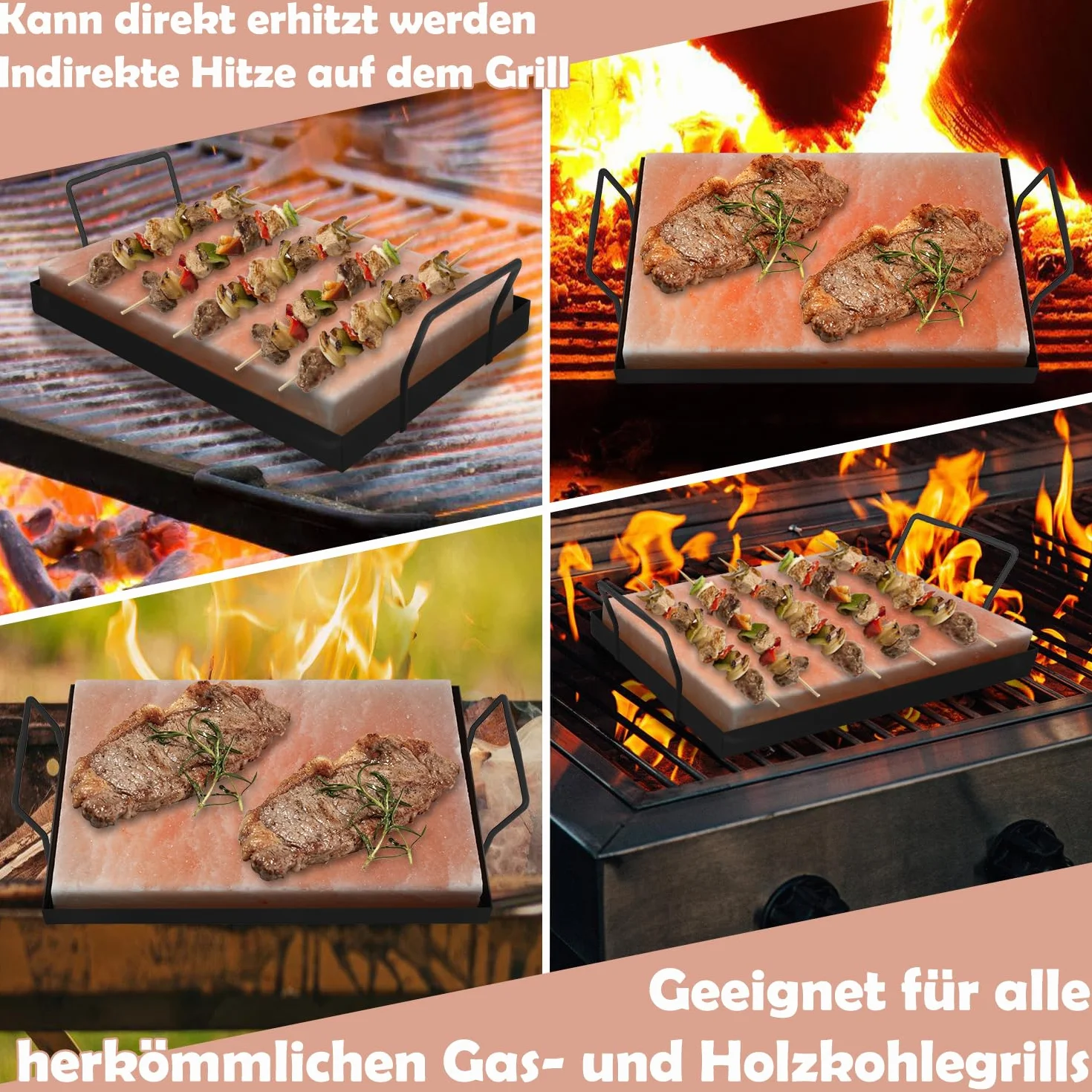 Pierre de sel XXL pour griller 20 x 30 x 3 cm avec plaque de fer réutilisable