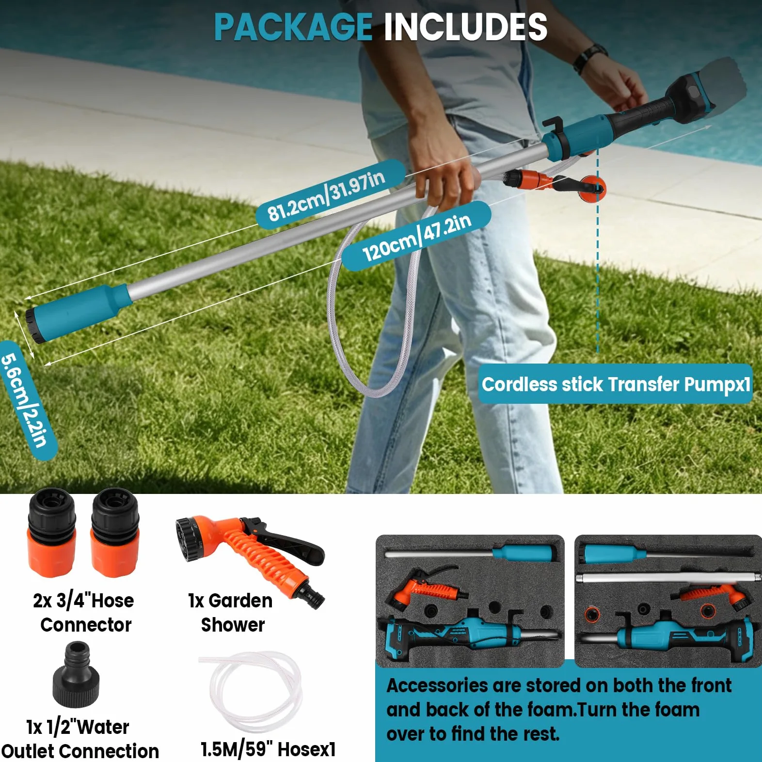 Pompe de transfert d'eau sans fil compatible avec batterie Makita 18 V, 16 000 tr/min, pompe submersible portable pour piscine, jardin, étang, bateau, barils de pluie, drainage