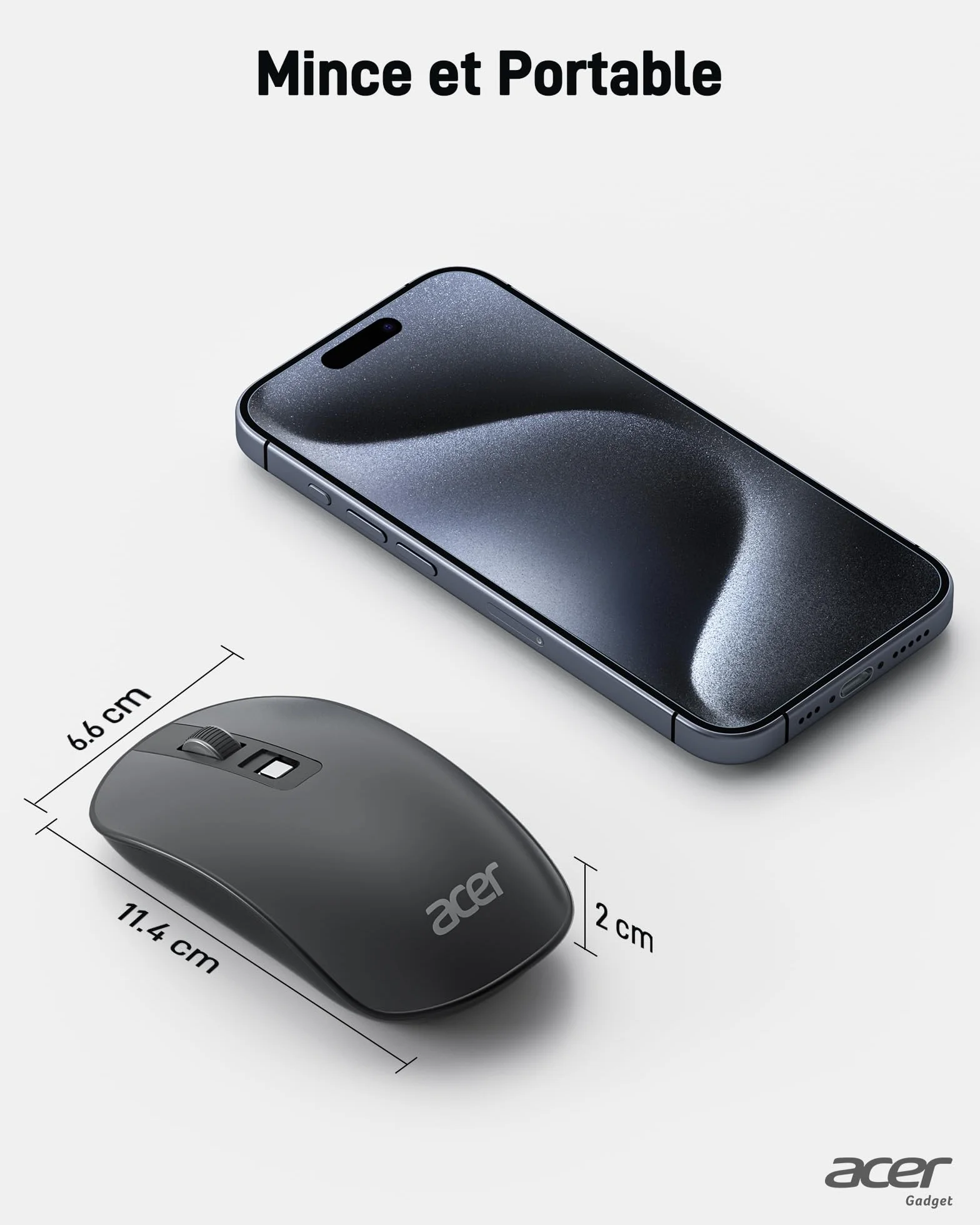 Acer Souris sans Fil 2.4GHz Optique 4 Boutons Programmables 1600 PPP Ambidextre Ergonomique USB PC