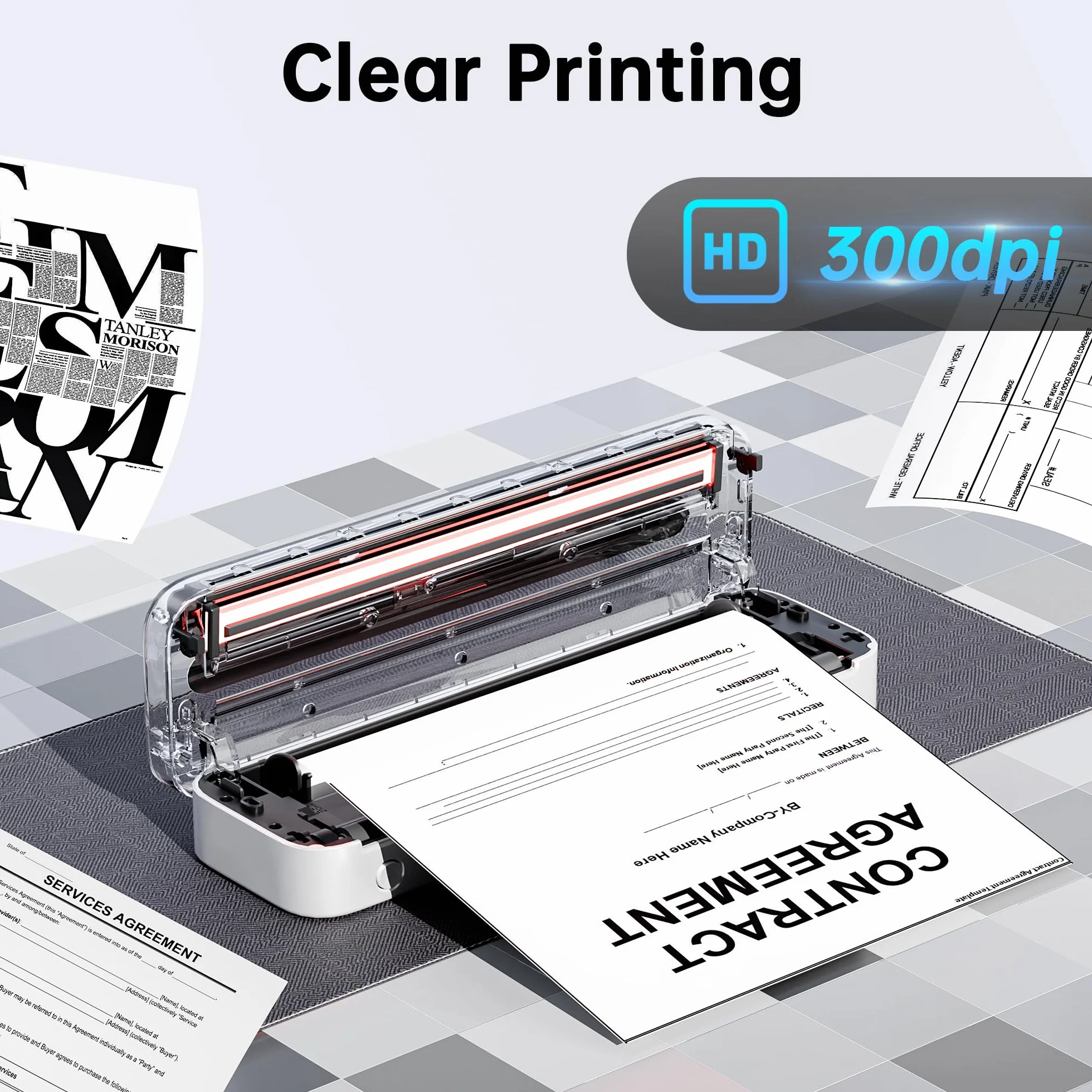 Imprimante Thermique Portable A4 Bluetooth sans Encre, Thermique Compacte Support Papier A4