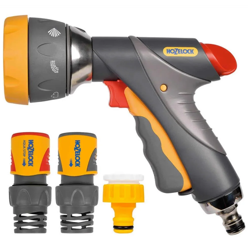 HOZELOCK - Kit Pistolet d'Arrosage Multi-Jets Pro Ø 19 mm (3/4") : Kit Complet, Nécessaire de Connections Flexible et Confort, 1 Pistolet Multi-Jets Pro Métal, 1 Connecteur Aquastop Plus [2373 0000]