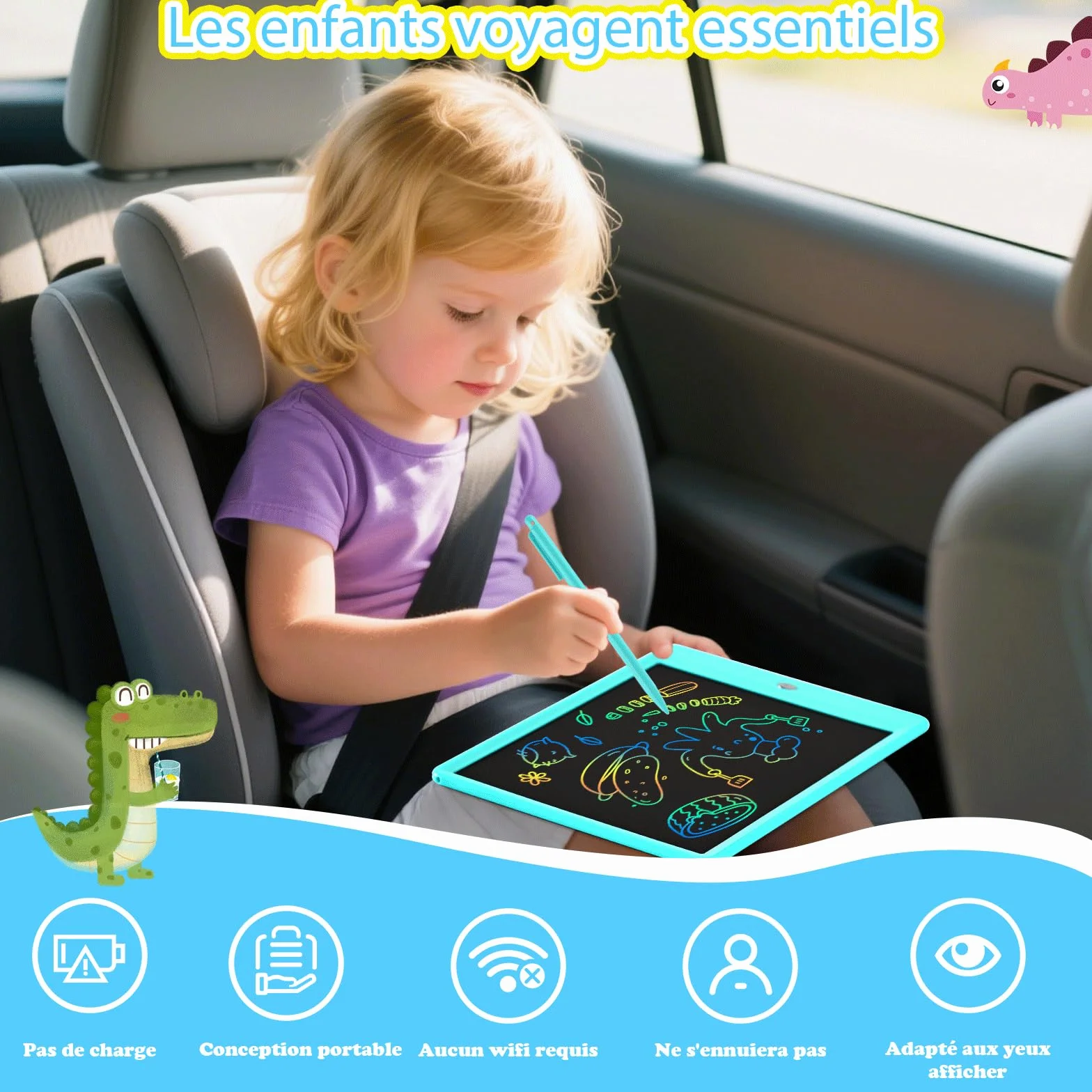 EooCoo Tablette d'écriture LCD 10 Pouces, Tablette Dessin Enfant, Cadeau Éducatif Bleu