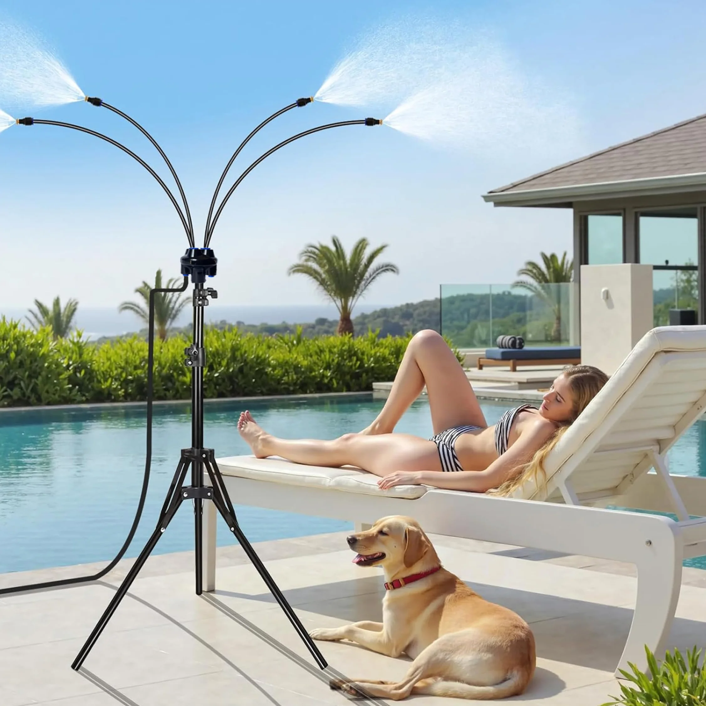 Brumisateur sur Pied pour Terrasse Extérieure avec Diffuseur Rotatif 360° Hauteur Réglable 1,04-1,60m