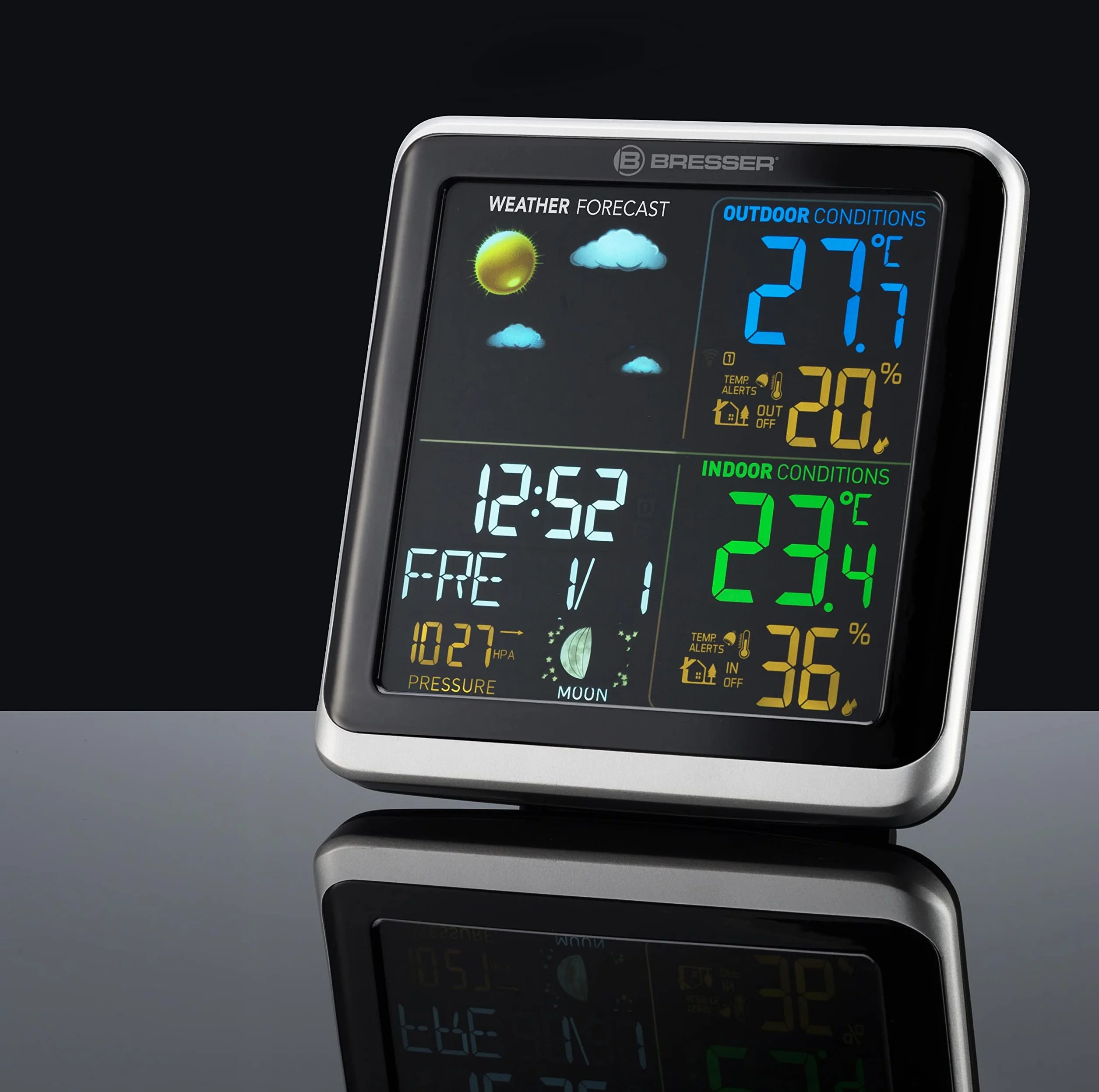 BRESSER Station Météo ClimaTemp avec Ecran LCD Argent et Noir | Bresser ClimaTemp TB Station météo sans fil avec écran couleur
