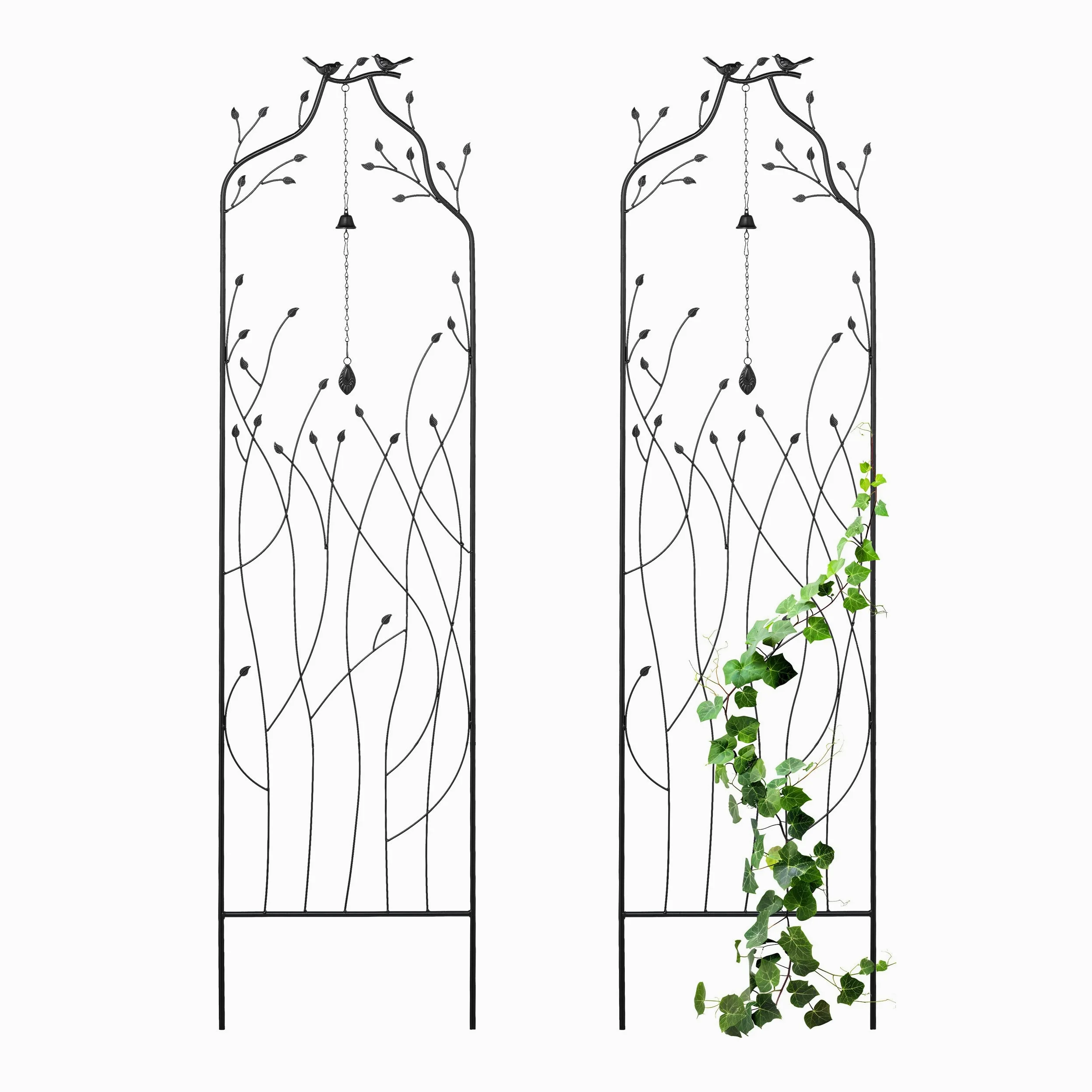 Relaxdays Tuteur à Plantes, Lot de 2, Treillis en métal (Acier), avec Petite Cloche, H x L : 170 x 45 cm, Noir