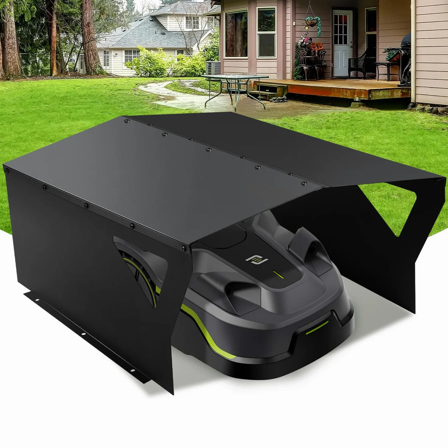 Garage pour robot-tondeuse, Garage pour robot-tondeuse en acier galvanisé, protection contre le vent et les intempéries pour robot-tondeuse, Protégez le robot-tondeuse des rayons UV, Toit pour