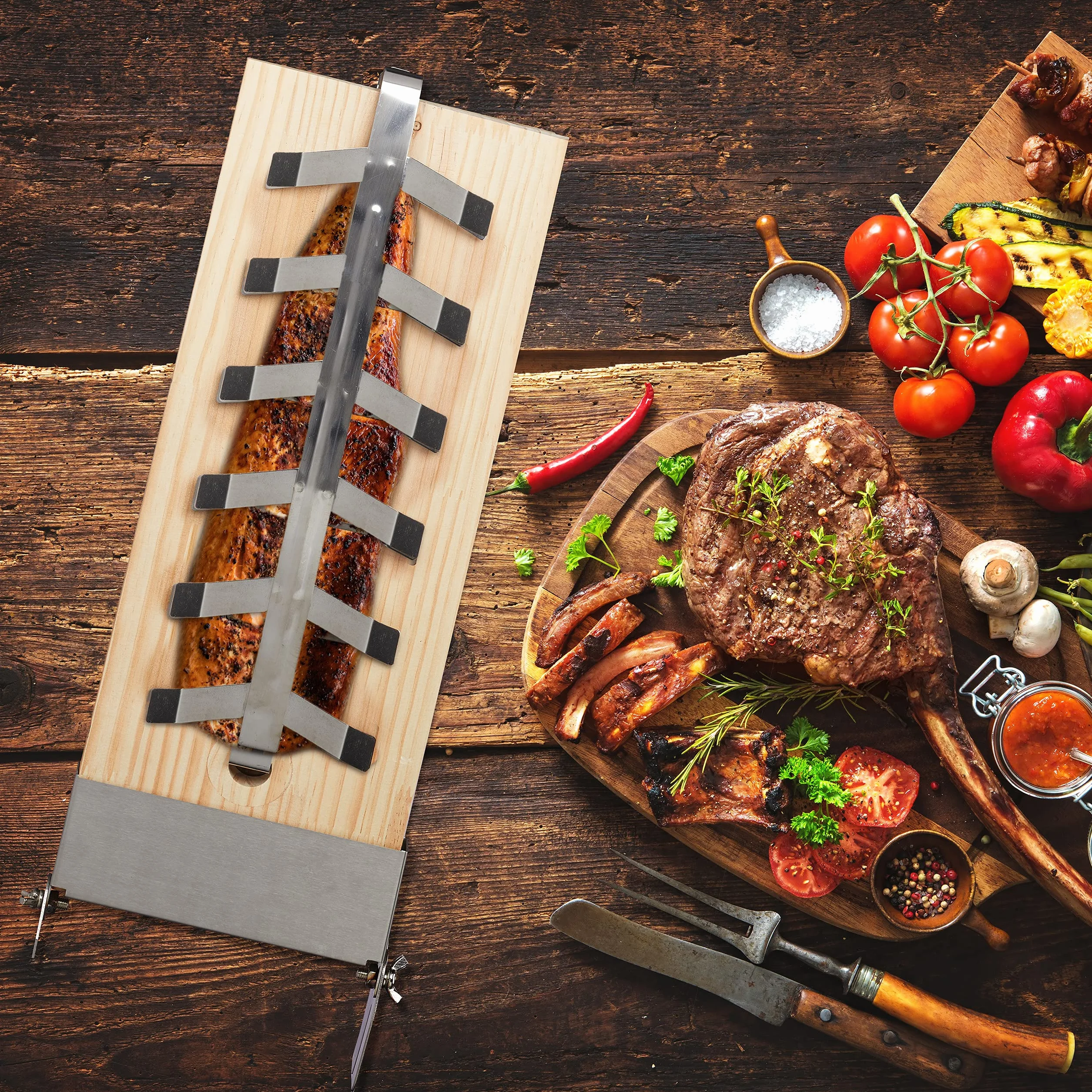 Planche à Saumon en Bois de Cèdre Lot de 2, 55 x 20 cm, avec Support pour Grillades