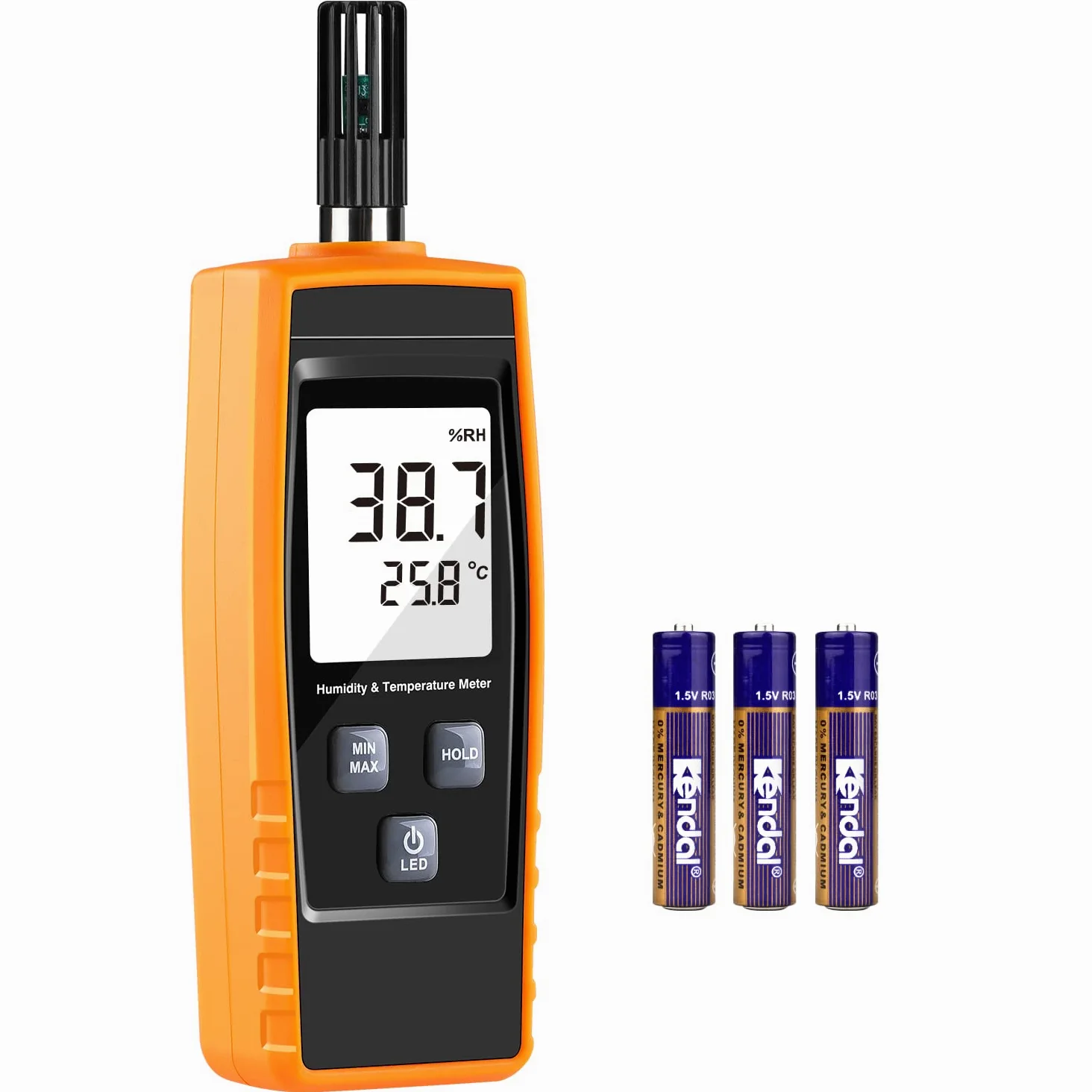 Hygromètre numérique portable - Thermomètre hygromètre 0 ~ 100 % RH/-30 ~ 60 °C - Écran LCD rétroéclairé - Jauge d'humidité pour l'extérieur, la maison, l'industrie, l'agriculture - Batterie incluse