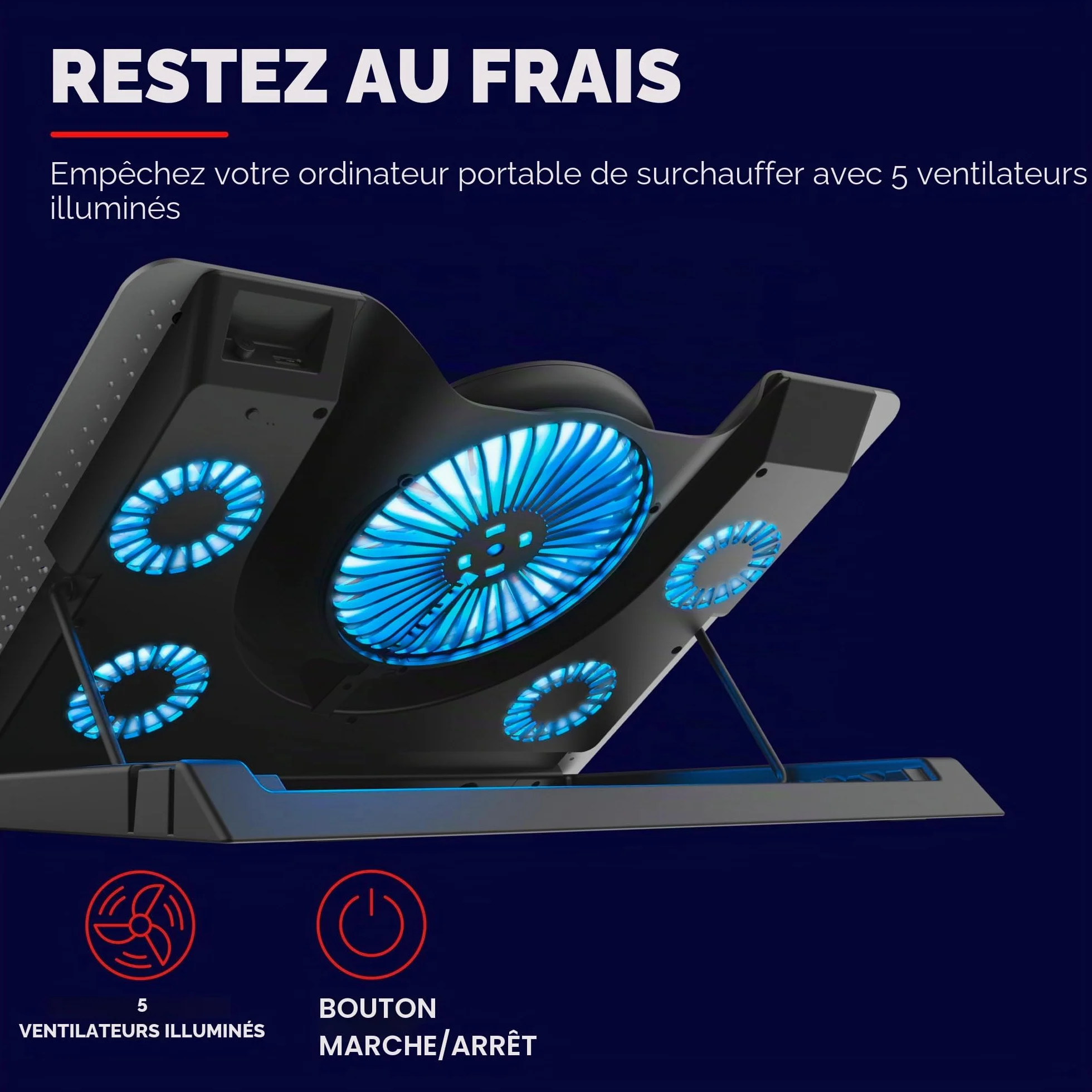 Trust Gaming GXT 1125 Quno Support de Refroidissement pour Portables 17,3 Pouces 5 Ventilateurs Éclairés