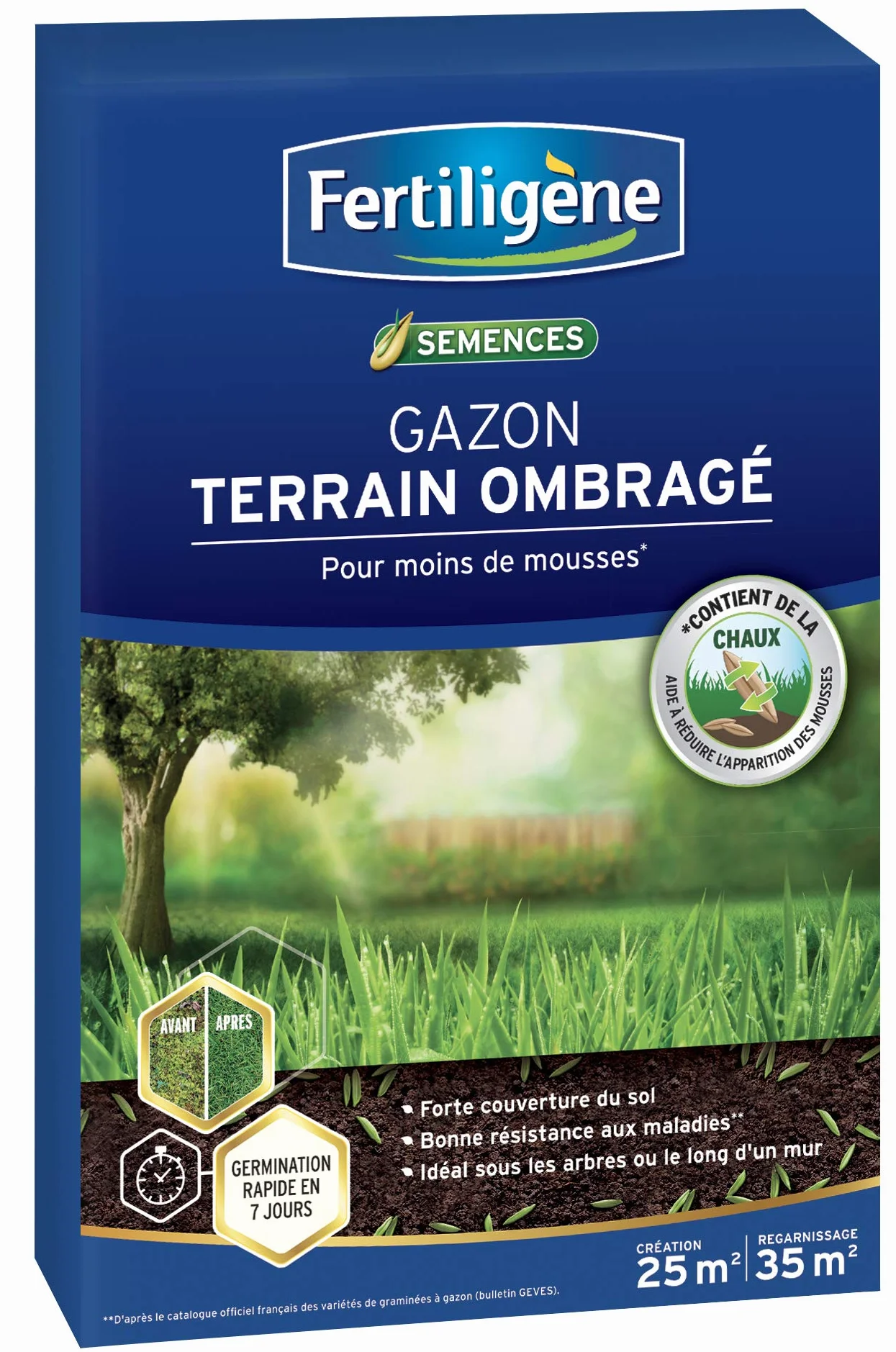 FERTILIGENE OMBR25 - Semences Gazon Terrain Ombragé 875 g - Pour 200m² - Premières pousses en 1 semaine