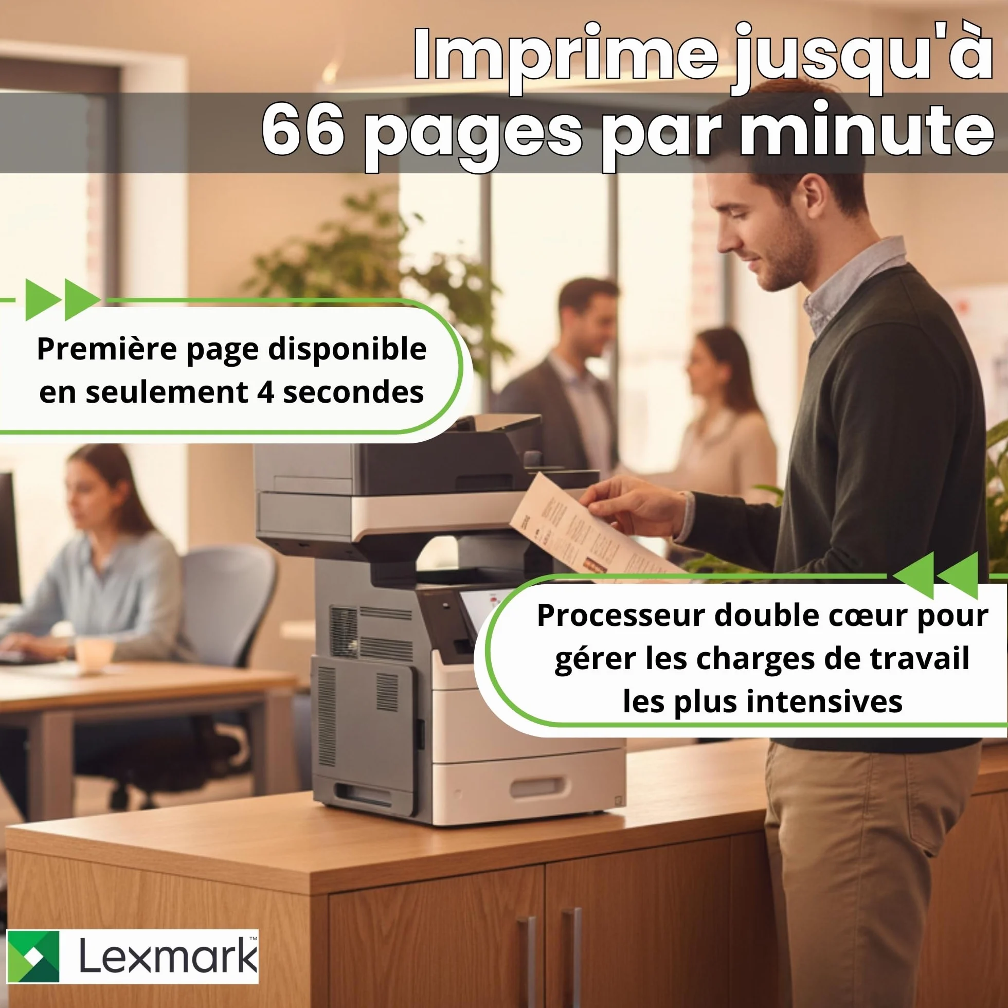 Lexmark MX711de Imprimante Multifonction Laser Monochrome A4 Noir et Blanc 70 ppm Recto Verso Fax Ethernet