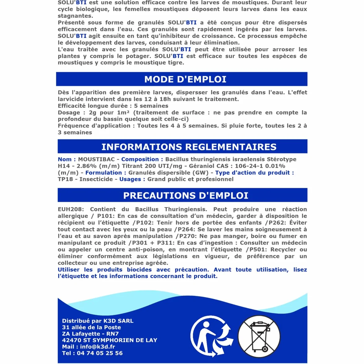 Moustiques Larvicide Biologique BTI Bacillus Thuringiensis 200 gr