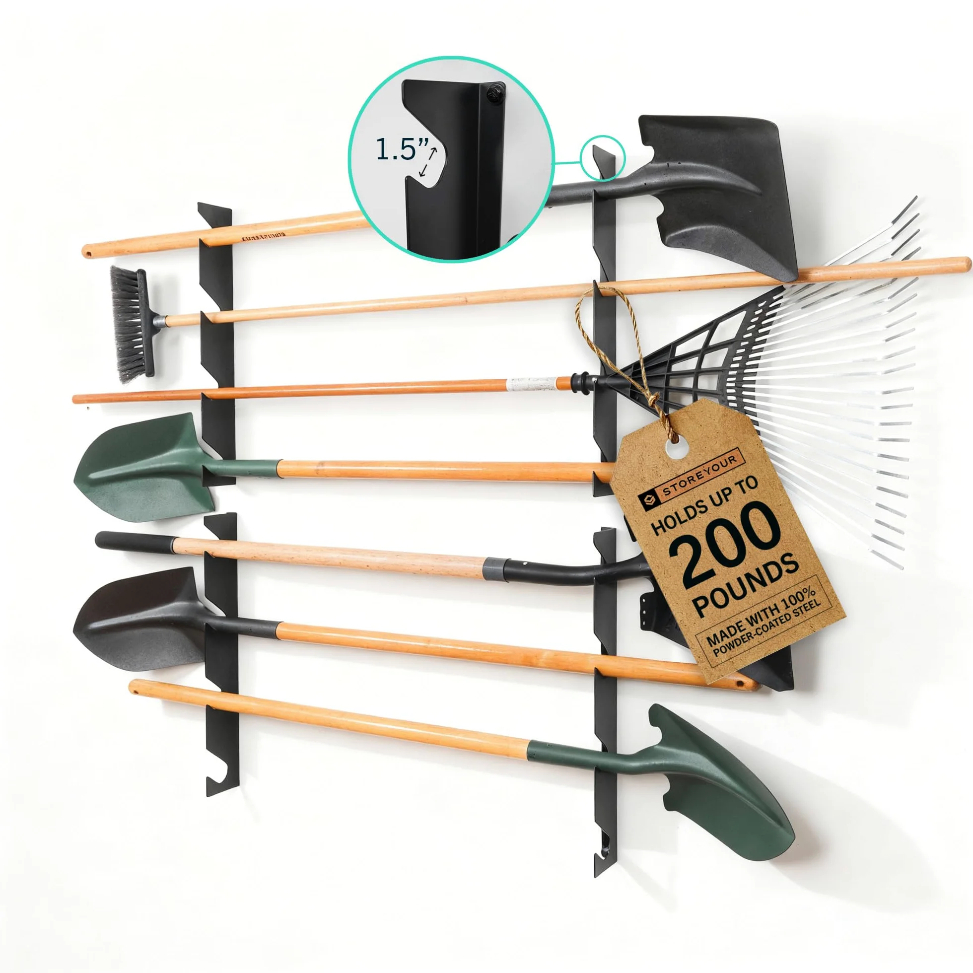 StoreYourBoard Organiseur horizontal pour outils d'abri de jardin – Organiseur mural pour outils de garage – Organisateurs d'outils en acier robuste et rangement pour pelles, râteaux, balais