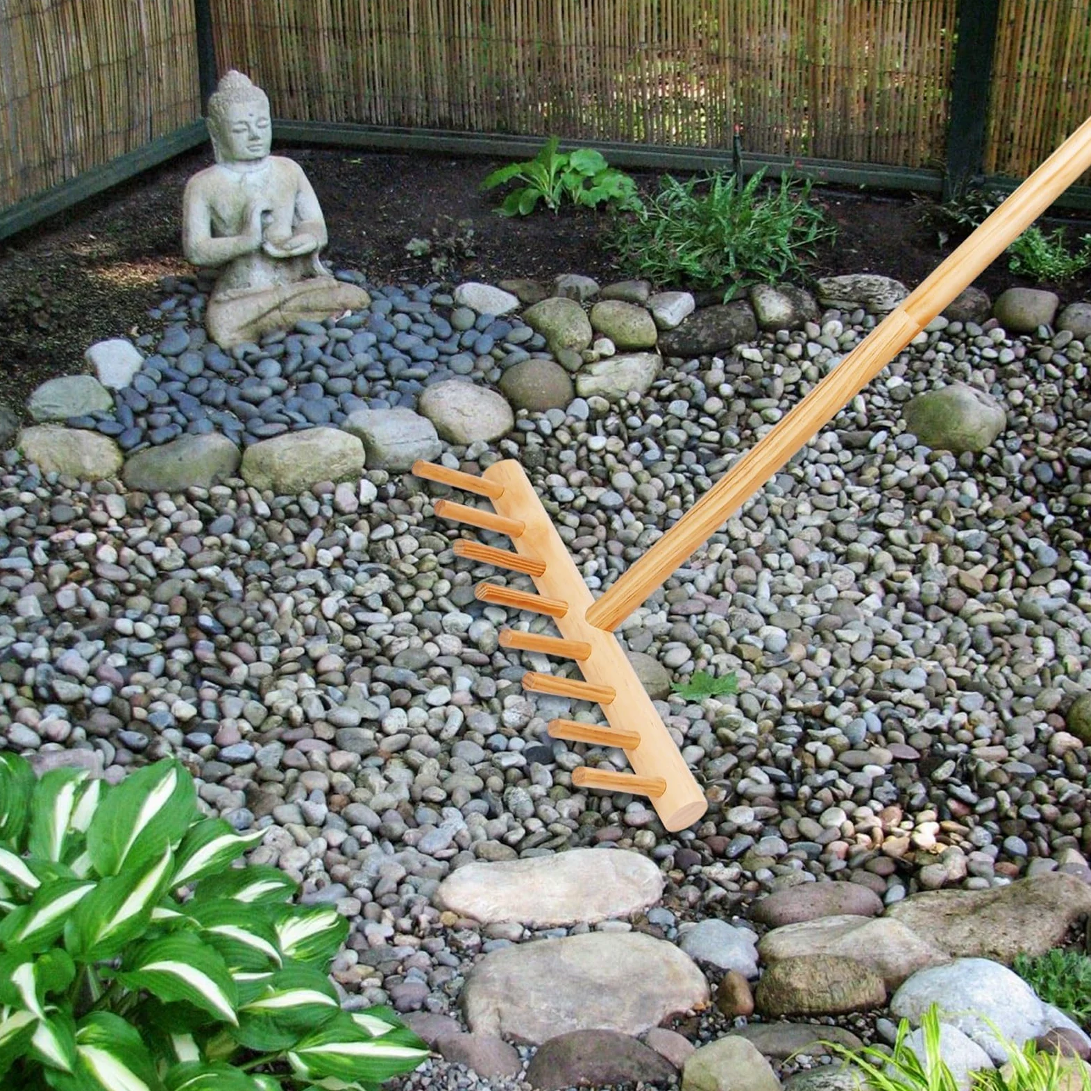 ZHAOXI Râteau de Jardin Zen d'extérieur, Taille complète 48" Grand râteau Zen en Bois Naturel Japonais pour l'extérieur, râteau en Bois Robuste pour Roche de Jardin et Motif DIY