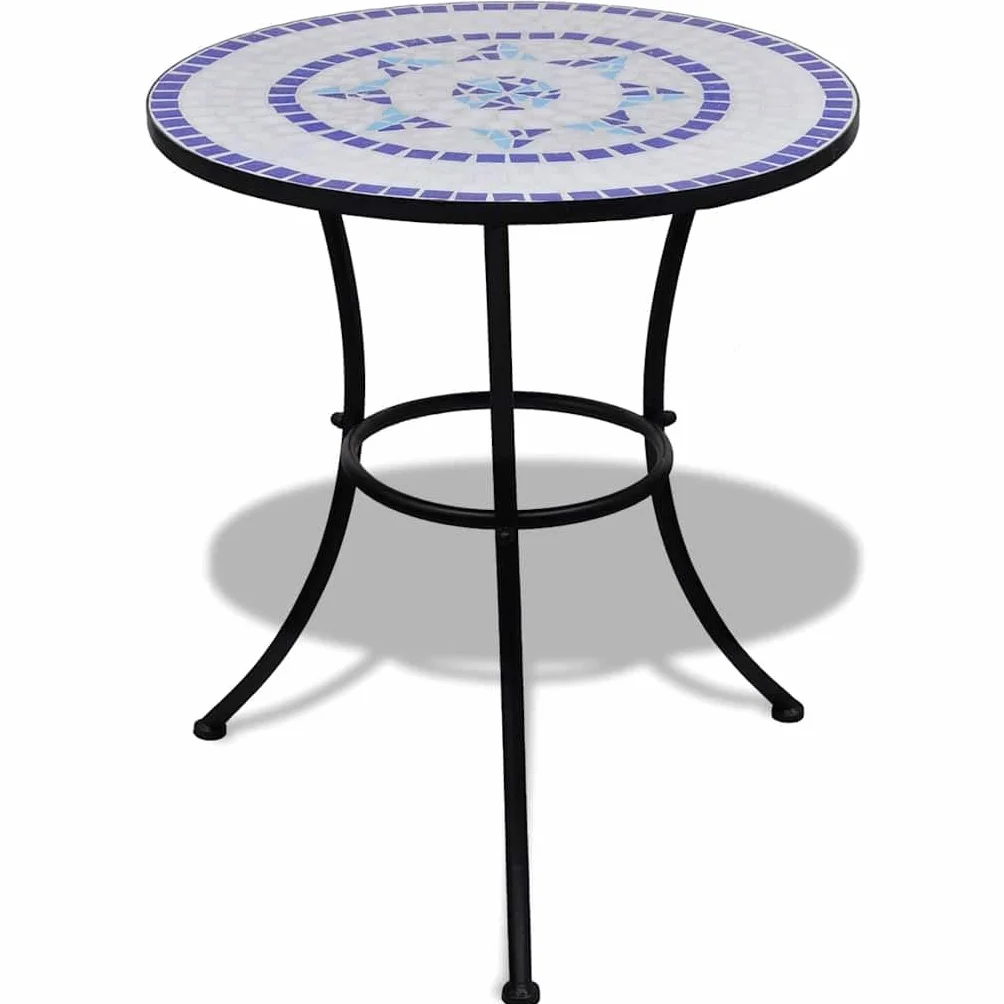 vidaXL Set de Bistro mosaïqué Table 60 cm et 2 chaises Bleu/Blanc de Jardin