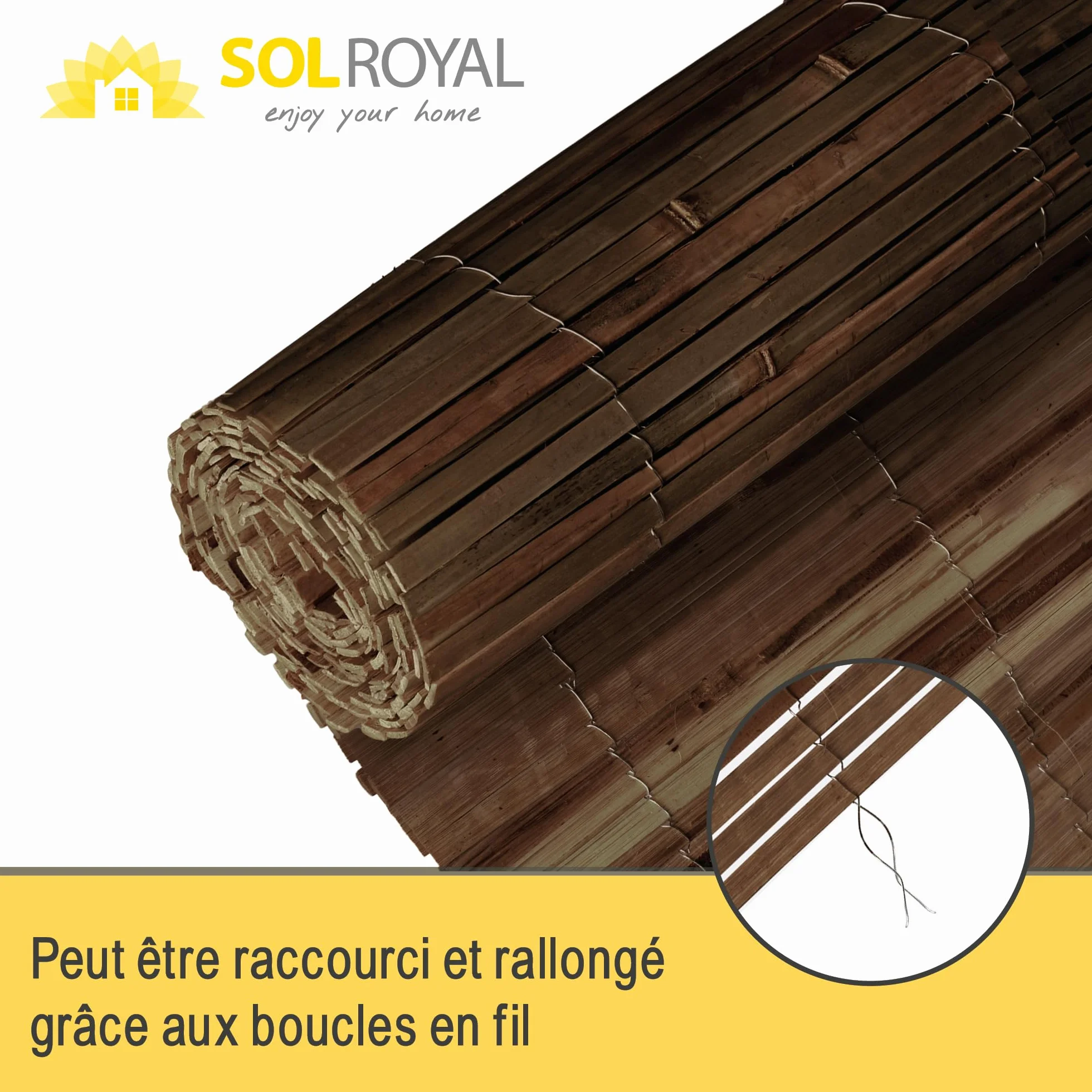Canisse Bambou Balcon Brise Vue 120x600 cm Marron Foncé Sole Royal – Palissade Jardin Exterieur