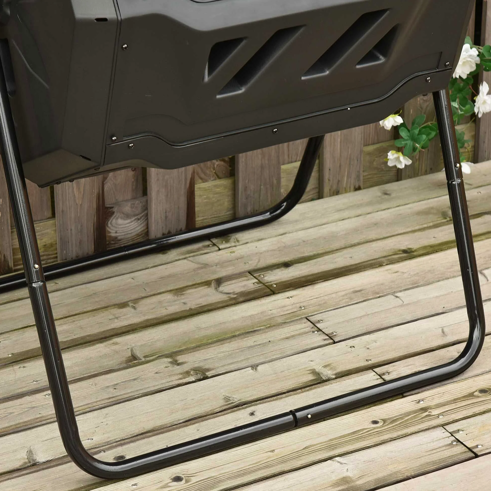 Outsunny Composteur Rotatif 160L à Double Chambre extérieur, Noir | Rotation 360°, Bac à compost de jardin, Portes coulissantes, Cadre en acier solide