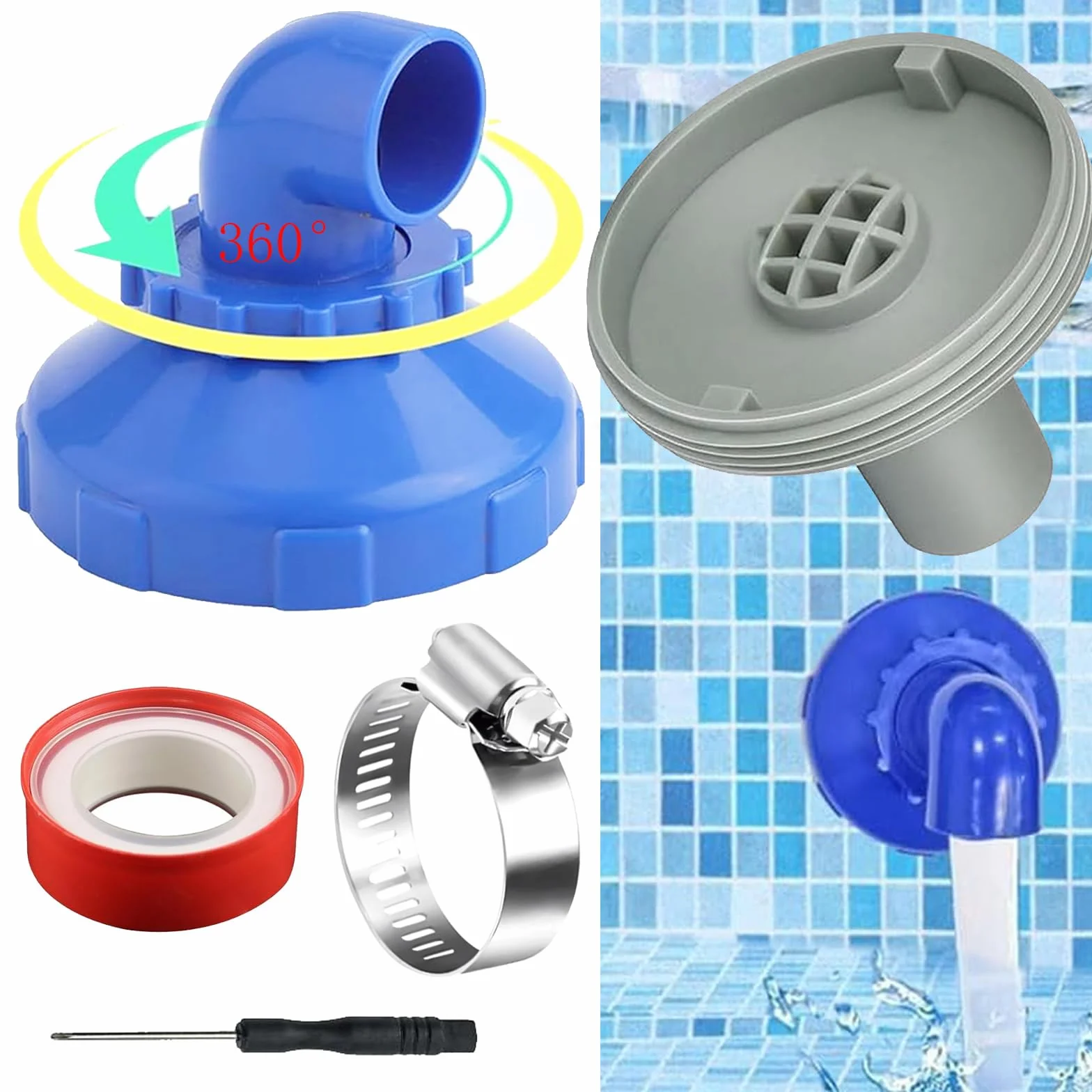 Raccord Buse d'Entrée de Piscine Rotatif 360° 32mm pour Piscine Intex Bestway