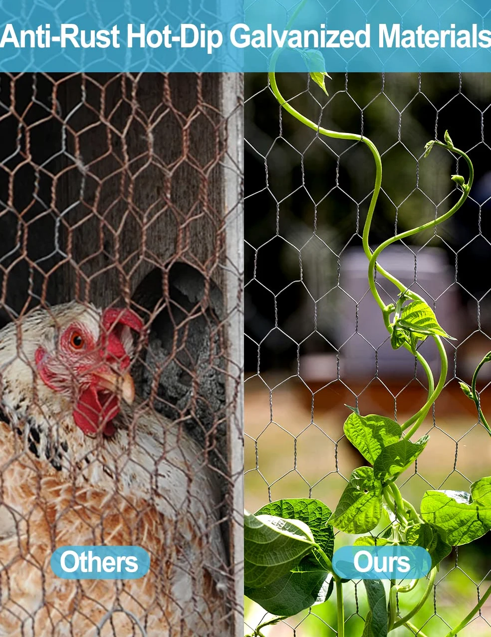 TOYPOPOR Grillage à Poule en métal galvanisé à Maillage Hexagonal, pour clôture de Jardin, Animaux domestiques, Lapins, Poulets - 40 cm x 25 m