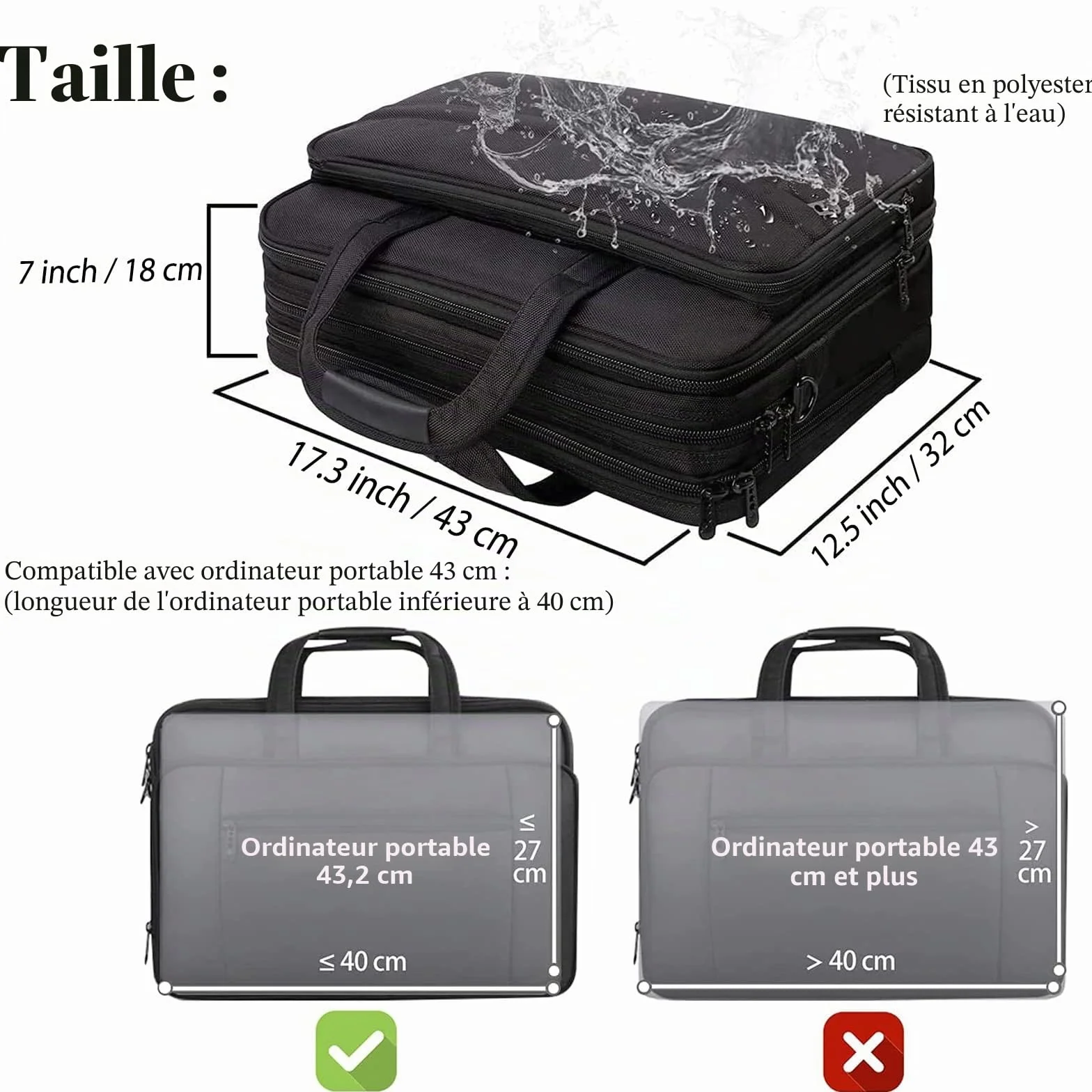 Mancro Sacoche Ordinateur Portable 17 Pouces, Mallette d'Affaires étanche Multifonctionnelle Noir