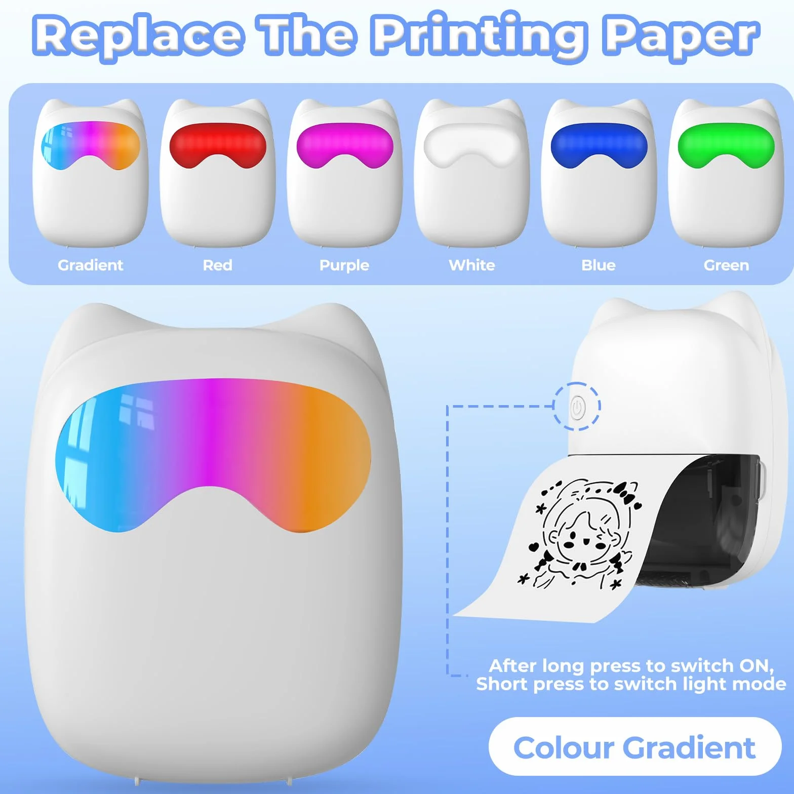Mini Imprimante Portable Thermique sans Fil Bluetooth avec 14 Rouleaux de Papier pour iOS Android Notes Photos Journal
