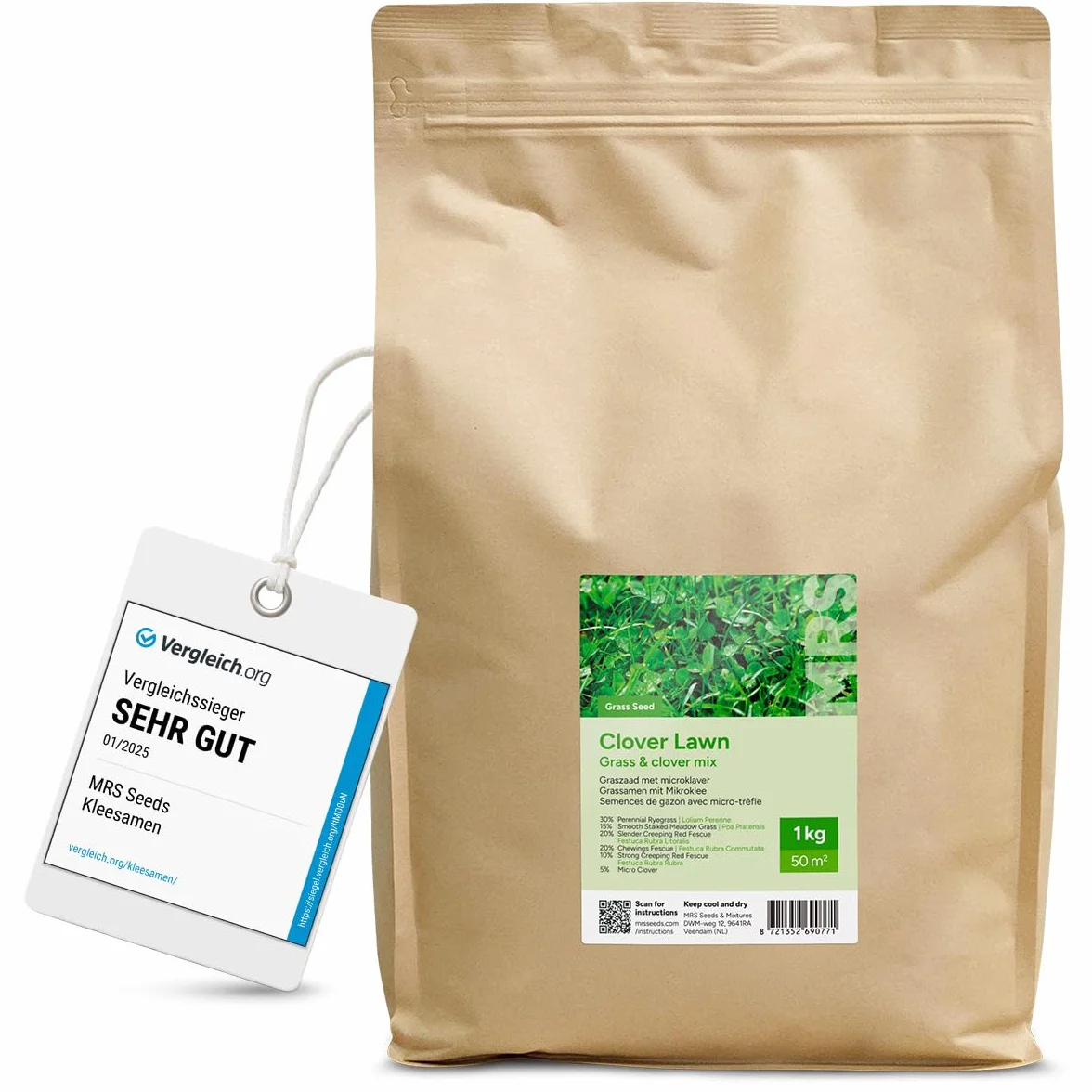 MRS Clover Lawn Semences de gazon micro-trèfle 1 kg 50 m² résistante sécheresse peu entretien ombragées