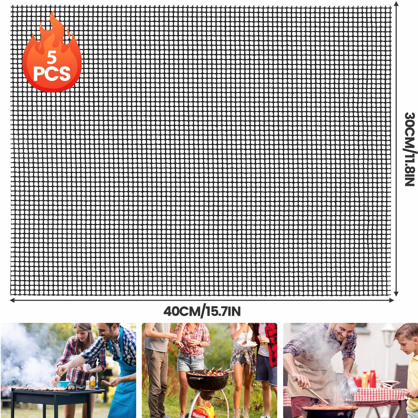 Tapis de Cuisson Barbecue Antiadhésif Réutilisable 40 x 30 cm