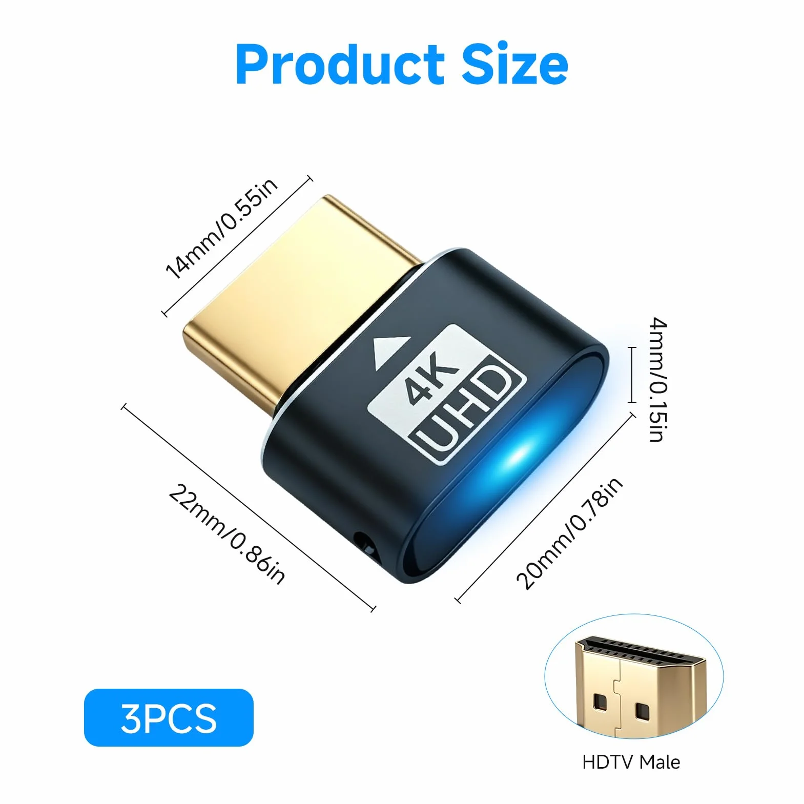 Lot de 3 HDMI Dummy Plug 4K@60Hz, Émulateur d'Affichage Virtuel pour PC, Serveur, Minage GPU