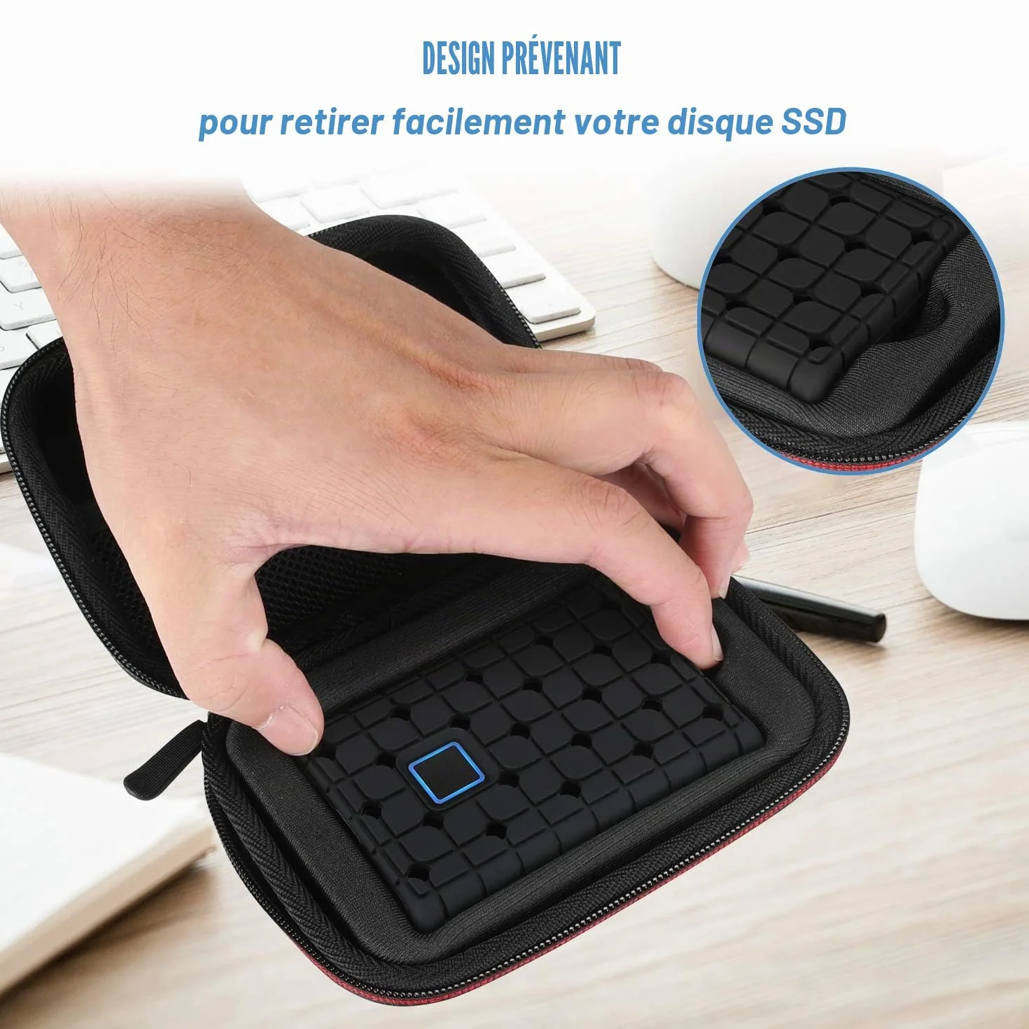 ProCase Étui SSD Samsung T7 T7 Touch Silicone Housse Voyage Portable Externe Coque Rigide Poche Filet Noir
