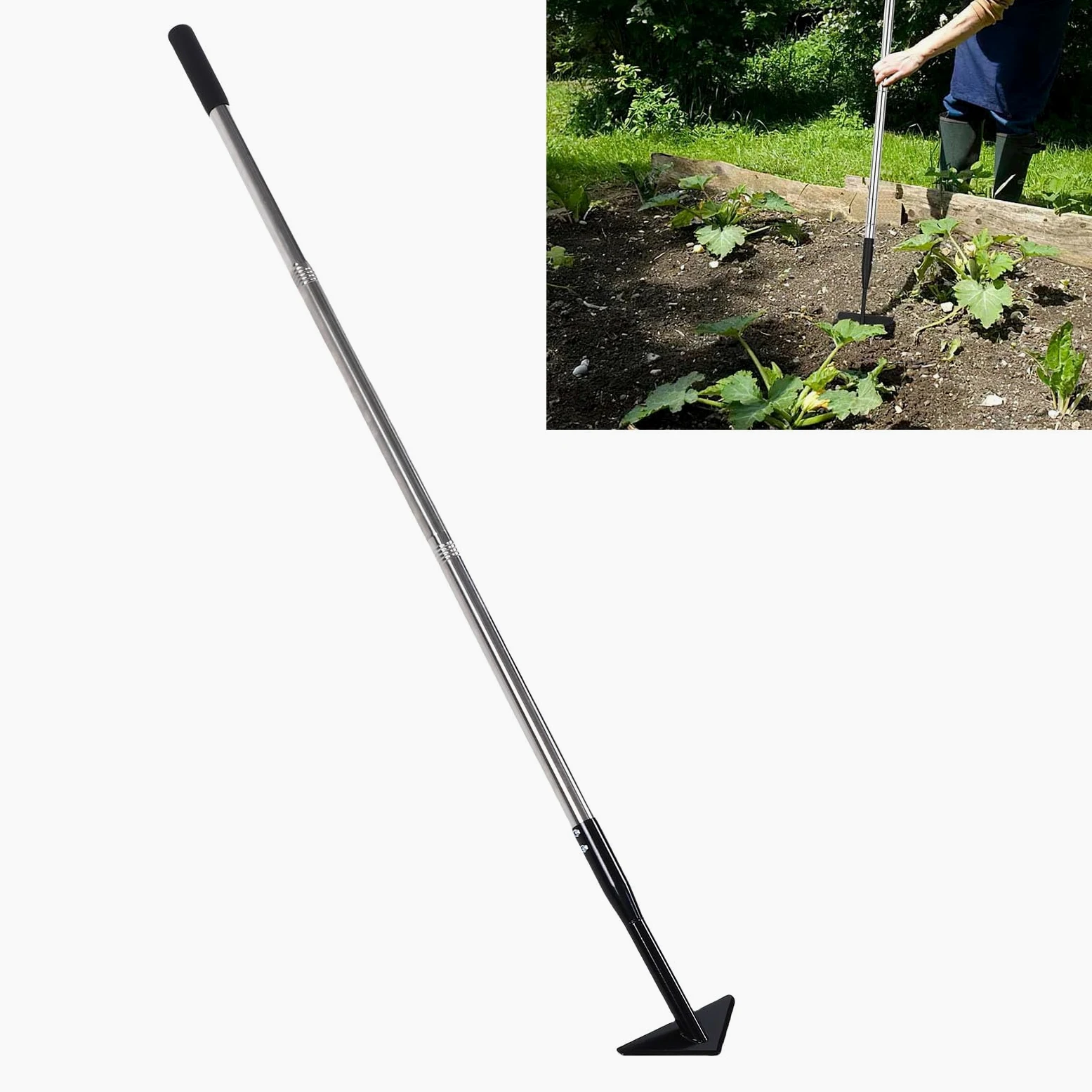 Buachois Sarcloir Triangle Pointe Effilée, Tête Amovible Manche Réglable 145 cm Acier Carbone pour Désherbage et Préparation Sol Jardin
