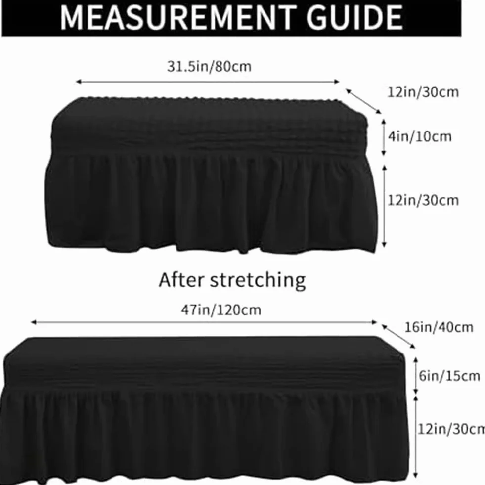 Housse de banc extensible en seersucker polyester élasthanne 80-119 cm noir