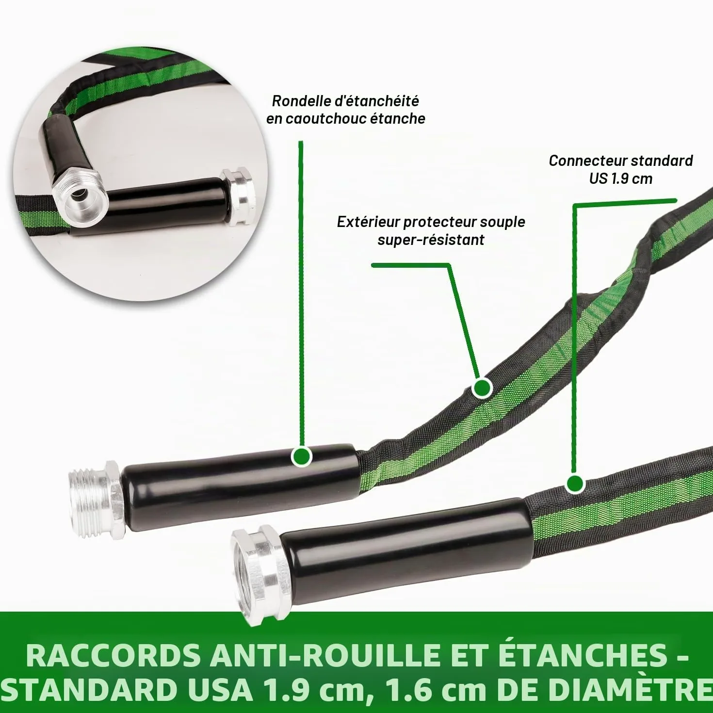 HERZO Tuyau d'arrosage flexible en textile de 15 m avec tuyau intérieur en PVC, léger, peu encombrant, résistant aux intempéries, avec raccords en aluminium robustes
