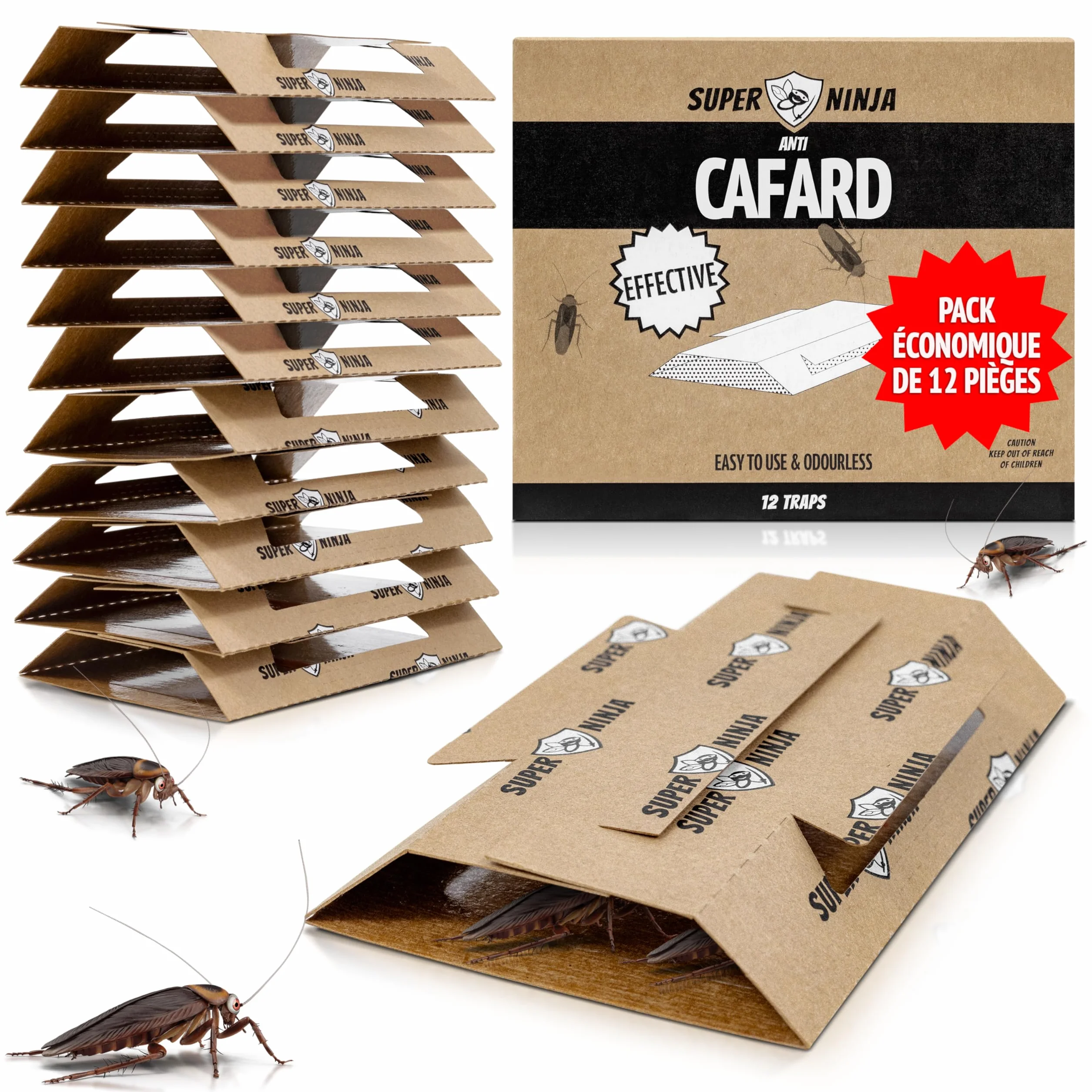 Pièges Cafards Super Ninja 12 Pièges Collants Anti Cafard Non Toxique