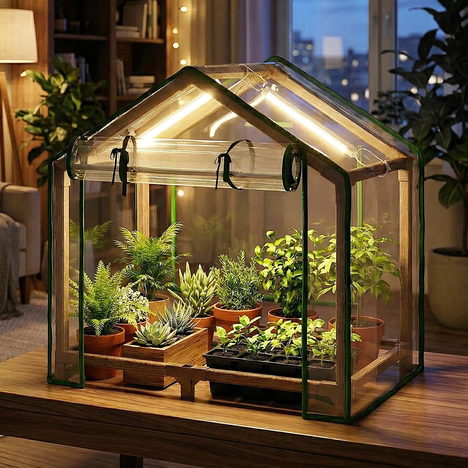 Bamworld Mini serre d'intérieur avec lampes de culture, petite tente de culture, réutilisable, portable, maison chaude avec housse en polyéthylène et fenêtre de ventilation pour le démarrage des