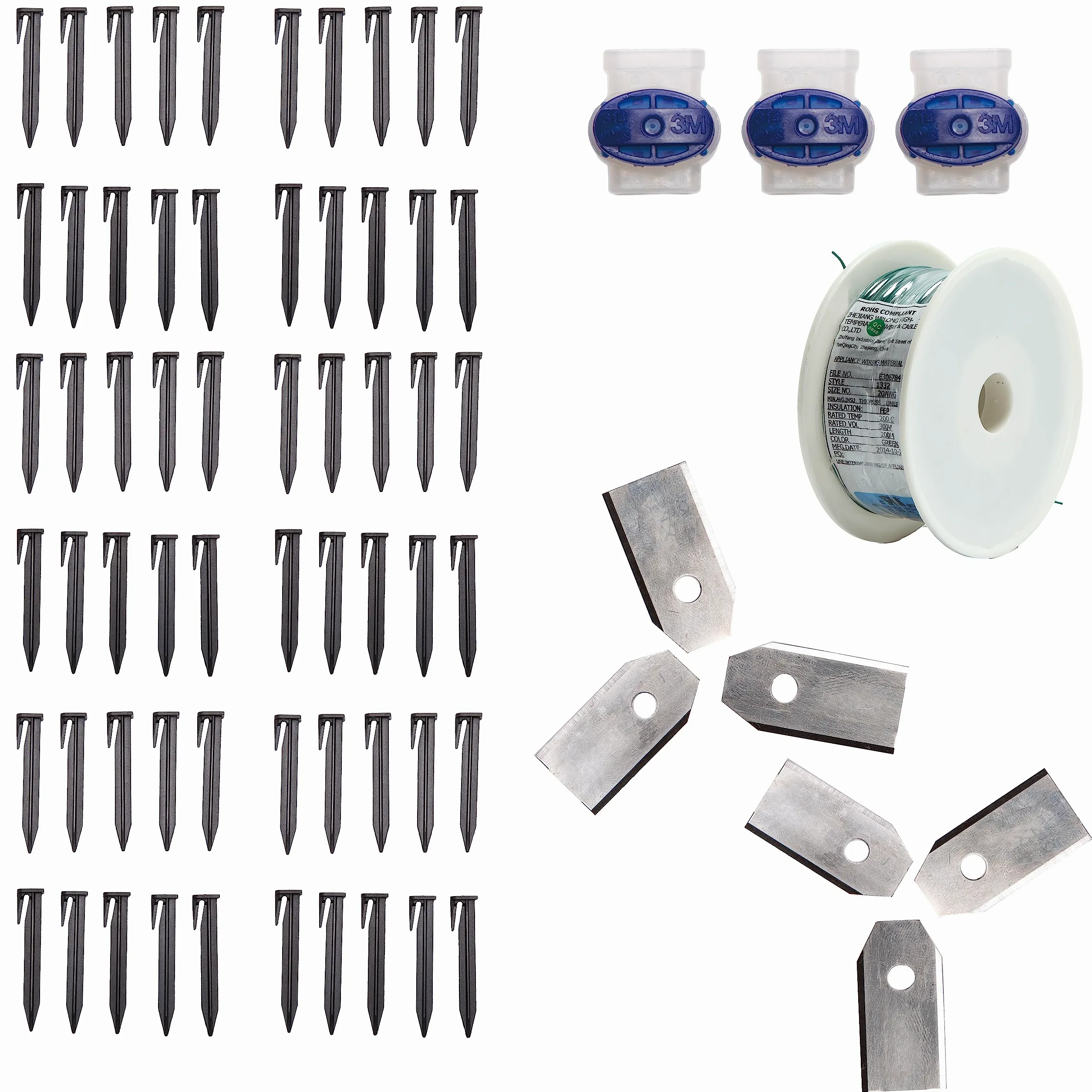 Yard Force AR SE01 Kit d'accessoires pour Tondeuse Robot avec câble de délimitation de 50 m, 60 Jeux de Broches de délimitation, 3 connecteurs de câble de délimitation et 6 Lames de Coupe