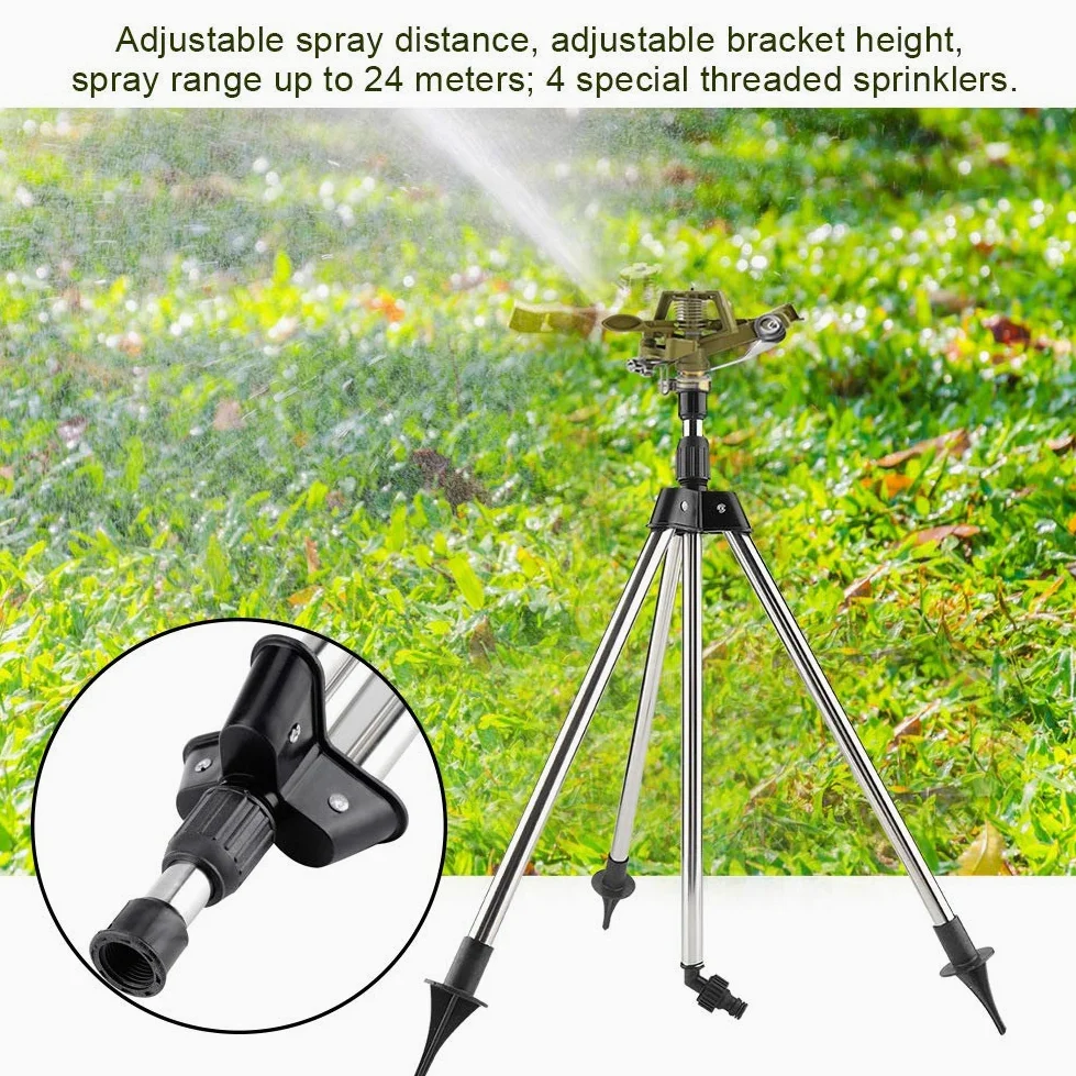 Buachois Arroseur sur Trépied, TêTe D'arrosage à Impact sur Base de Trépied en Acier Inoxydable, Irrigation de Grande Surface à 360 Degrés, Filetage 1/2in, Pulvérisateur D'arrosage