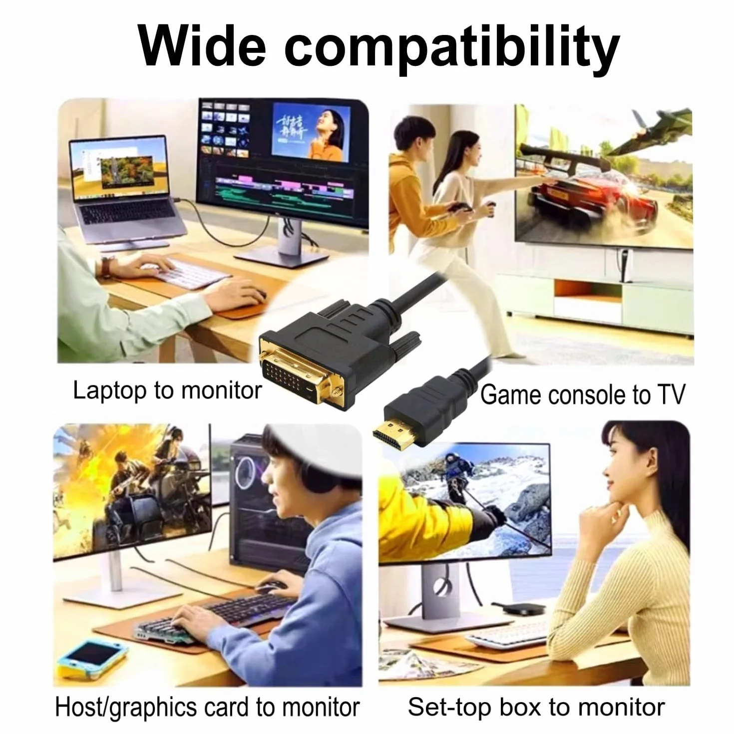 Câble HDMI vers DVI 1M 1080P plaqué Or bidirectionnel mâle vers mâle