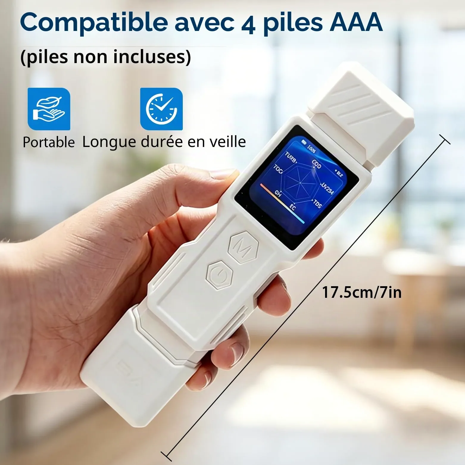 Testeur de qualité de l'eau numérique 9 en 1 pour eau potable | Mesure TDS, turbidité, CE, température, salinité, GH, COT, DCO et UV275
