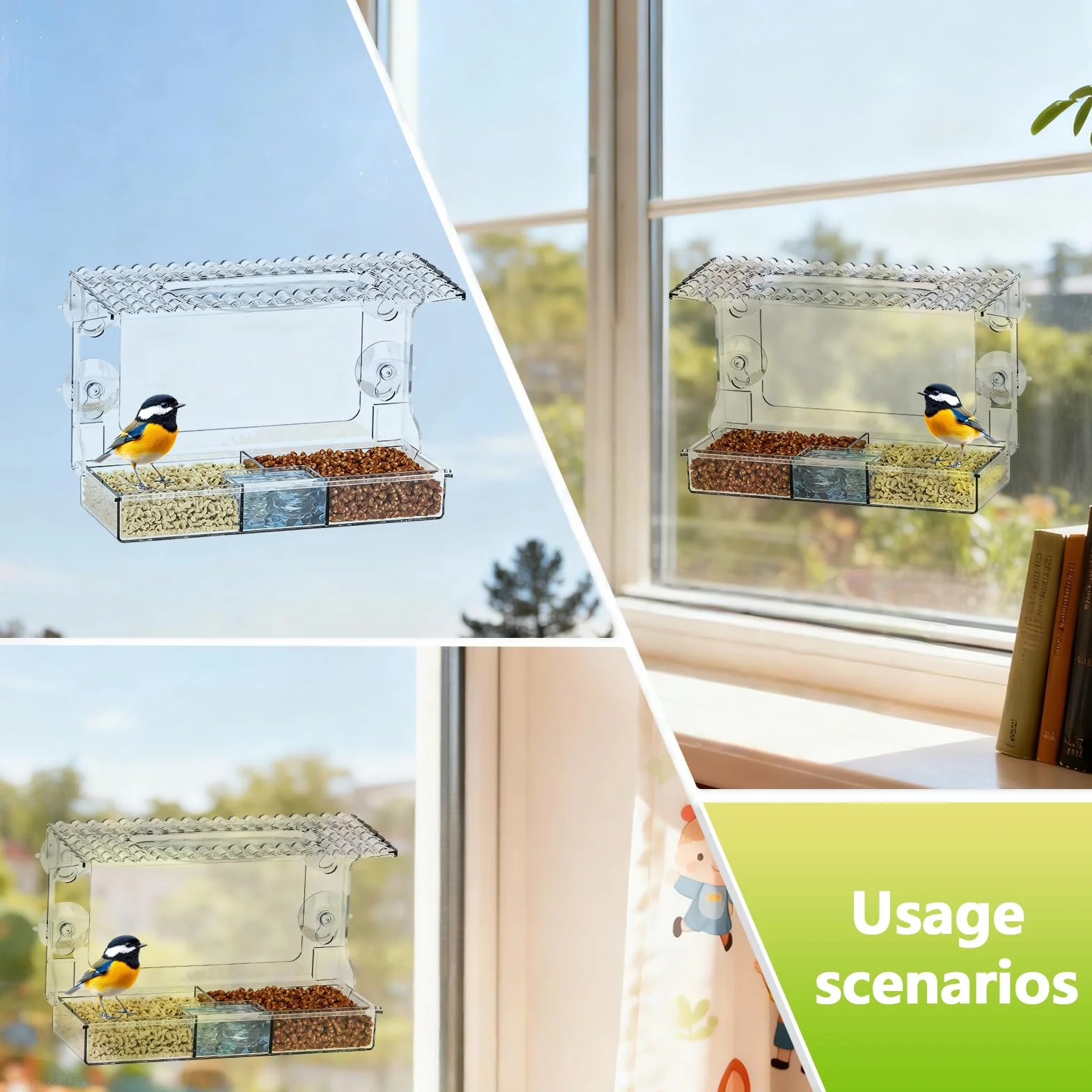 Mangeoire À Oiseaux Transparente, Window Bird Feeder, Ventouses 25*10*16 CM, Amovibles Exterieur