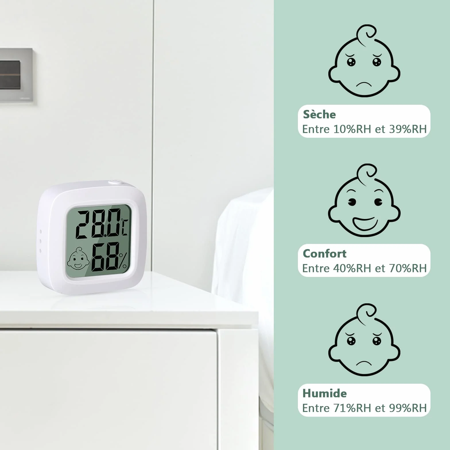 Vinabo Thermomètre Hygromètre Intérieur Digital Haute Précision 2 Pièces