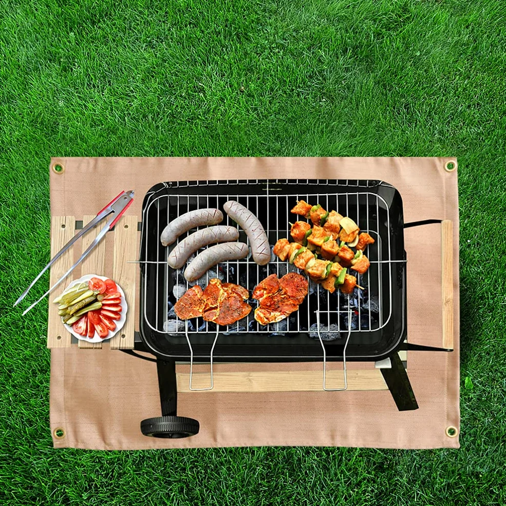 Tapis Isolant Thermique Ignifugé 2 Pièces 45x45cm en Fibre de Verre | Khaki, Usage Voiture et Cheminée, Résistance Haute Température, Lot de 2