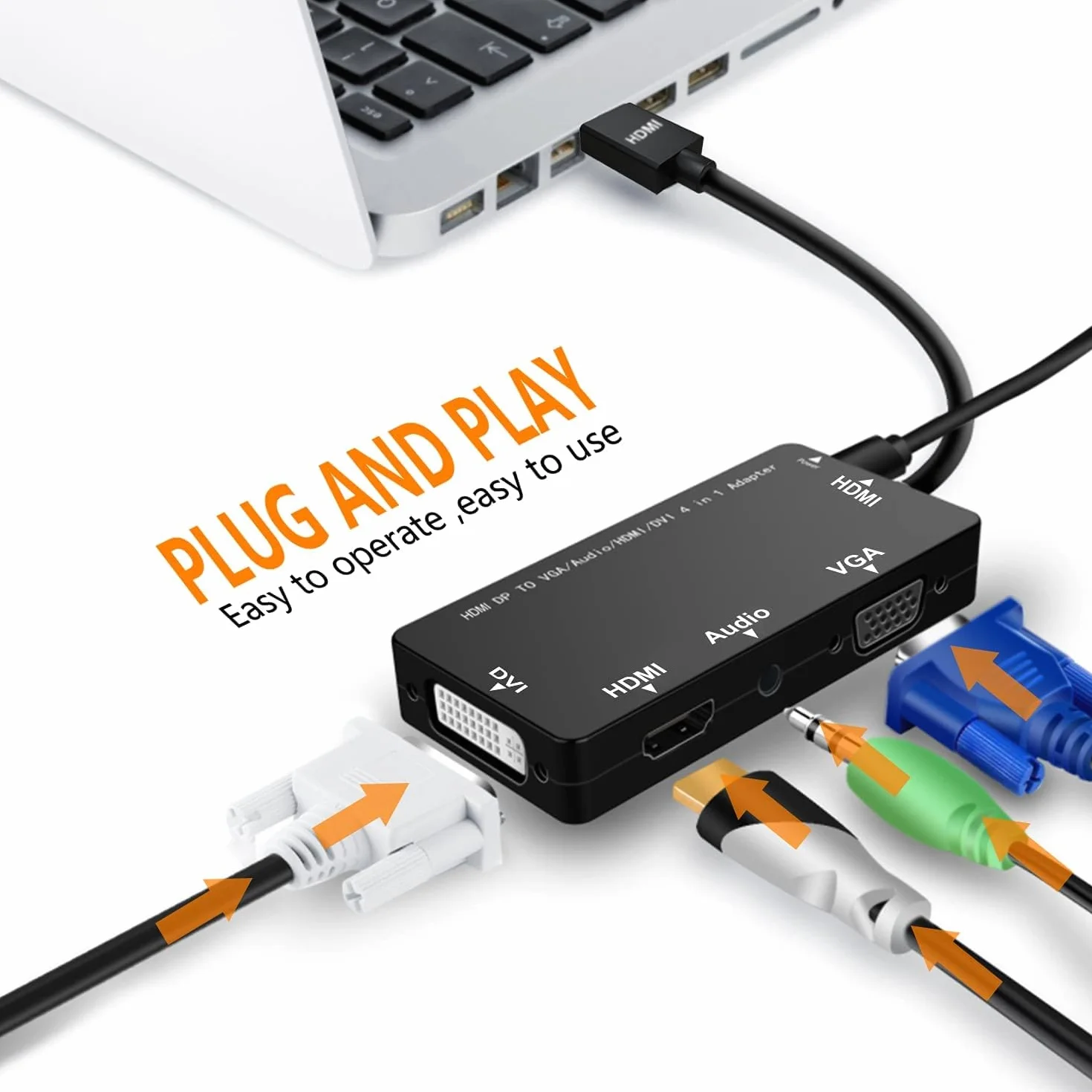 Adaptateur HDMI vers VGA DVI HDMI 1080p HD Convertisseur Vidéo Audio Multiport Noir