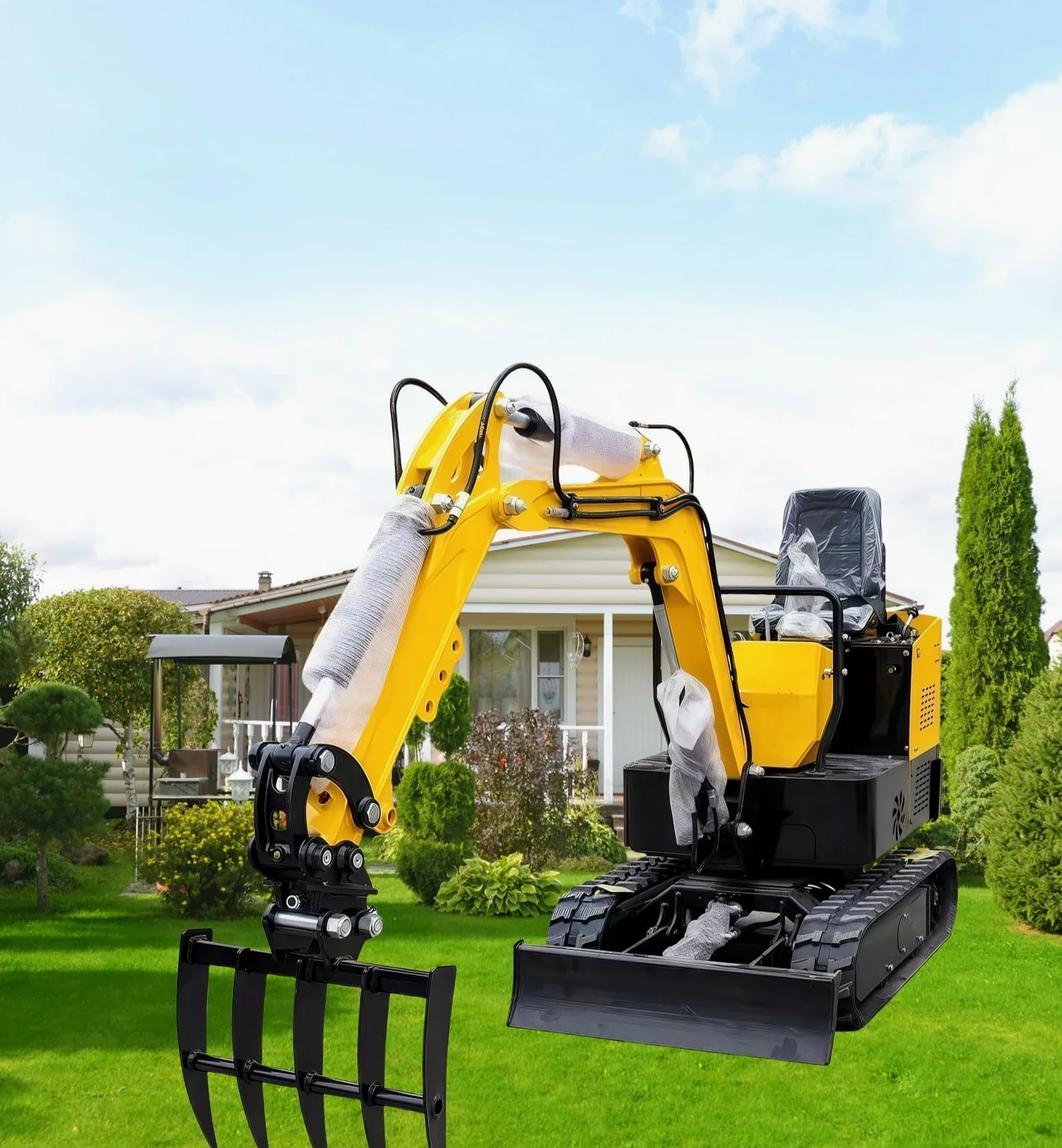 Râteau hydraulique inclinable pour mini excavatrices de 0,8 à 2 tonnes et micro-pelleteuses, trou de broche de 25 mm d'envergure de 90 mm