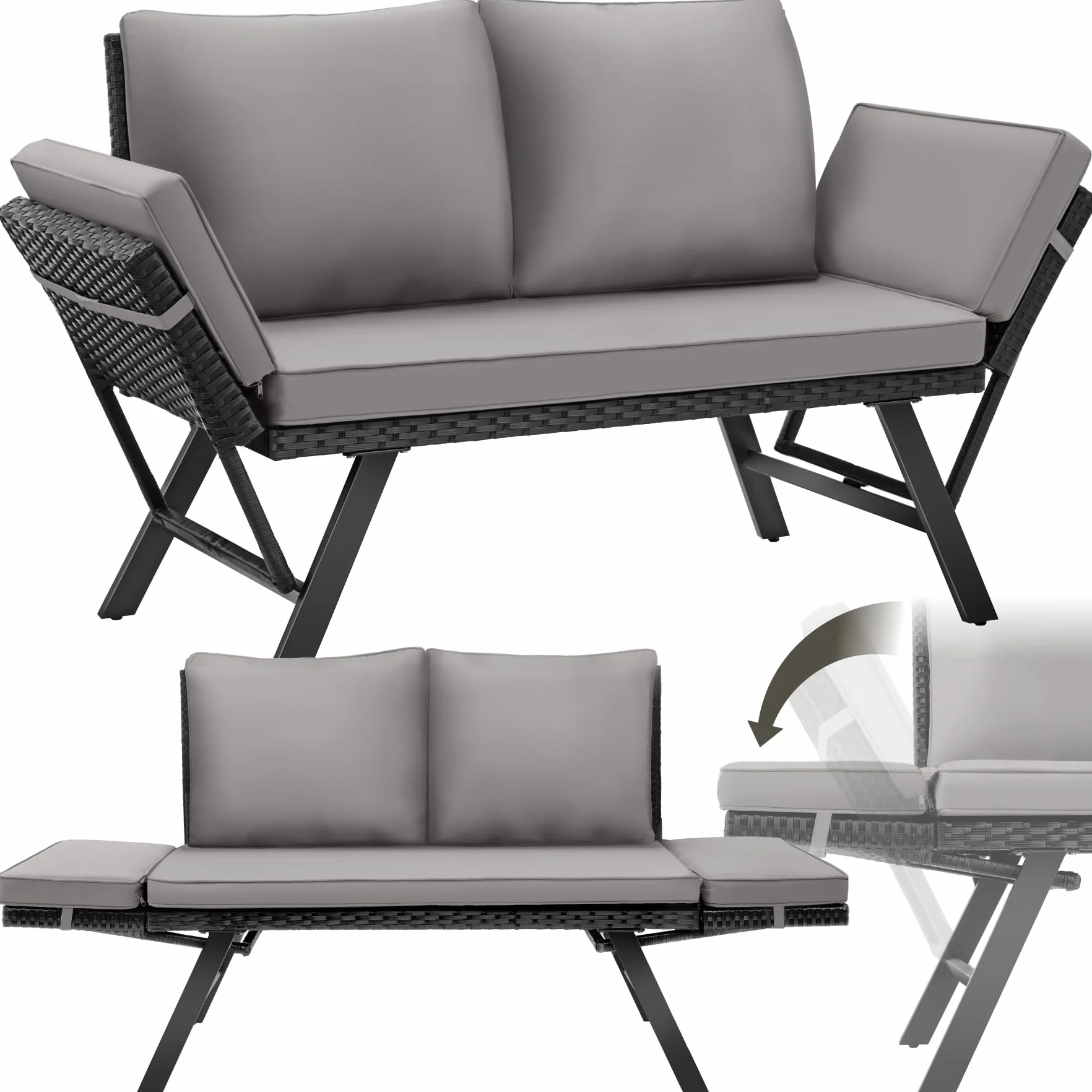 Tectake Salon de Jardin Exterieur 2en1 Canapé 2 Places Bain de Soleil en Résine Tréssée