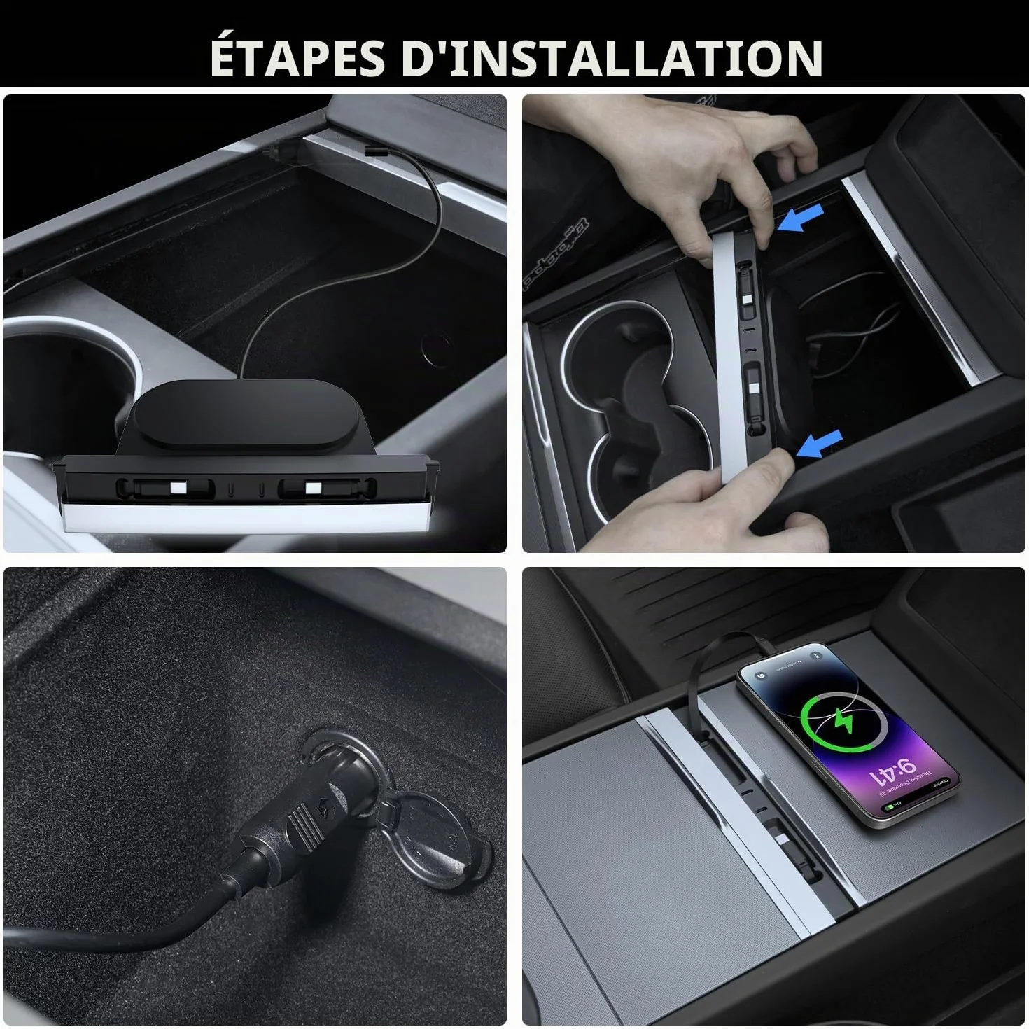 Tesla Hub USB pour Model 3 Highland 2024-2025 & Model Y Juniper 2025-2026, 135W, Station d'accueil Console Centrale