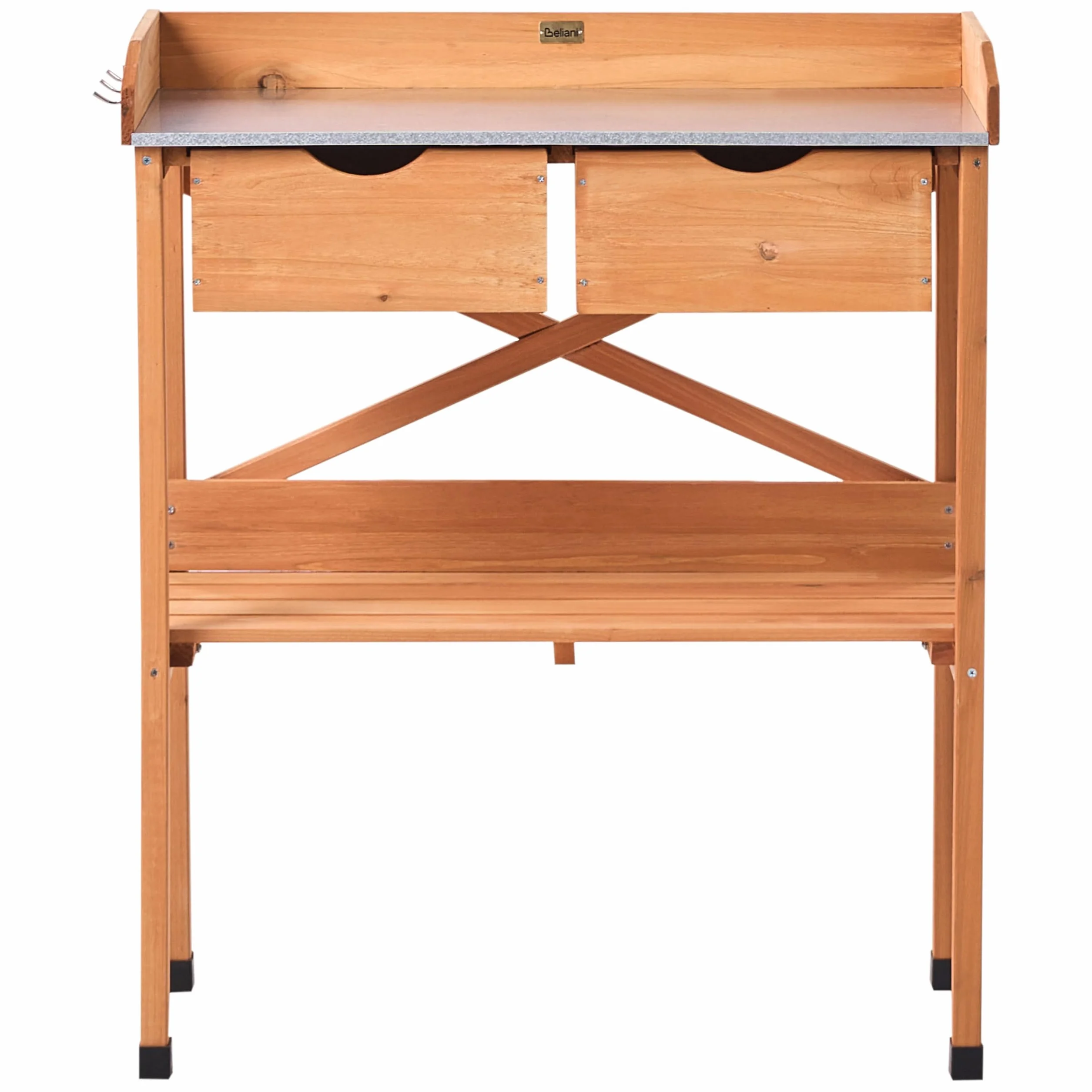 Ravanusa Table de Rempotage en Bois de Sapin 79x37x89 cm Plan de Travail en Fer Marron Clair